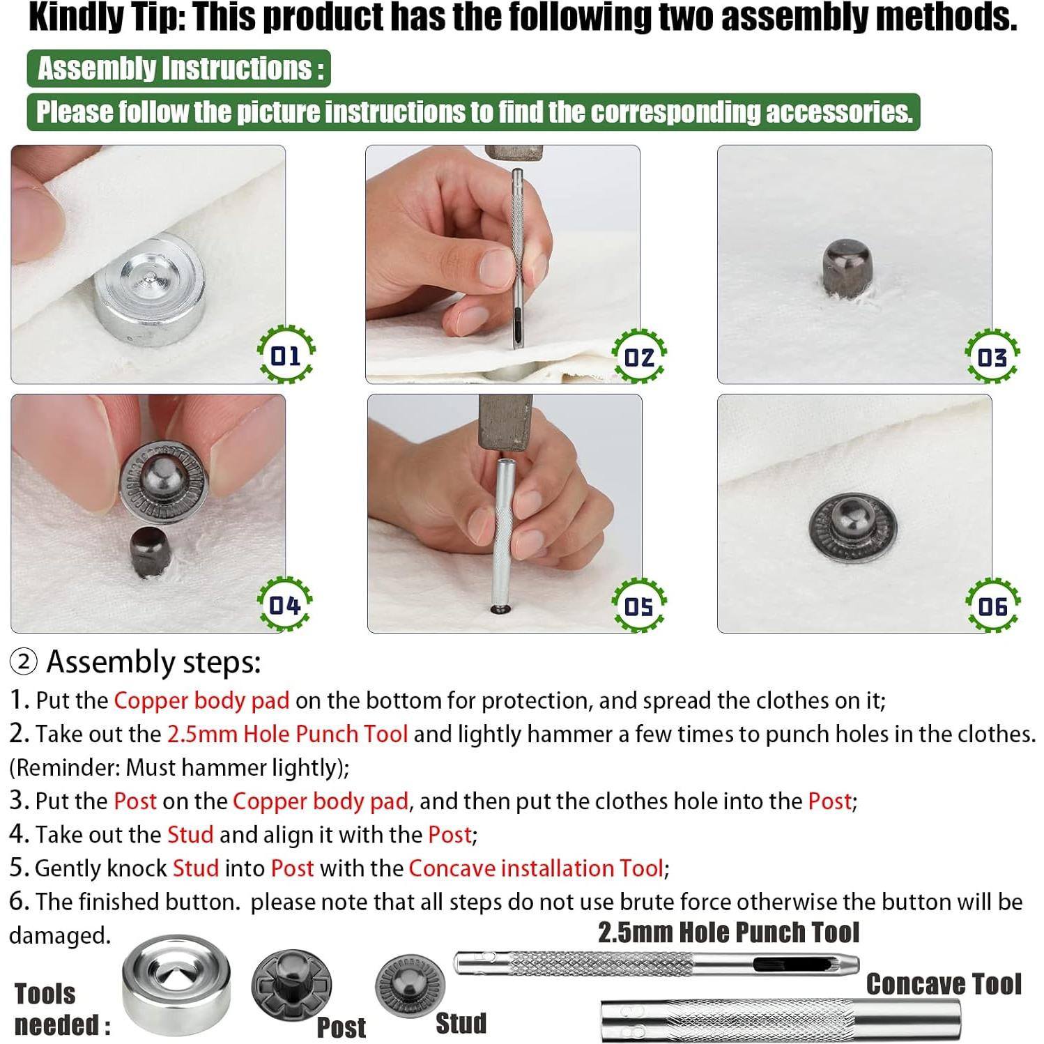 Kit de Botones a Presión Luter 12 Sets 15mm Metálicos Negro