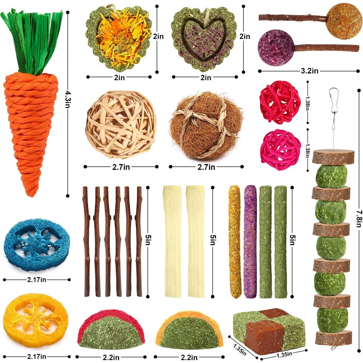 Juguetes Naturales para Conejos y Hámsters YIXUND - 27 Pcs