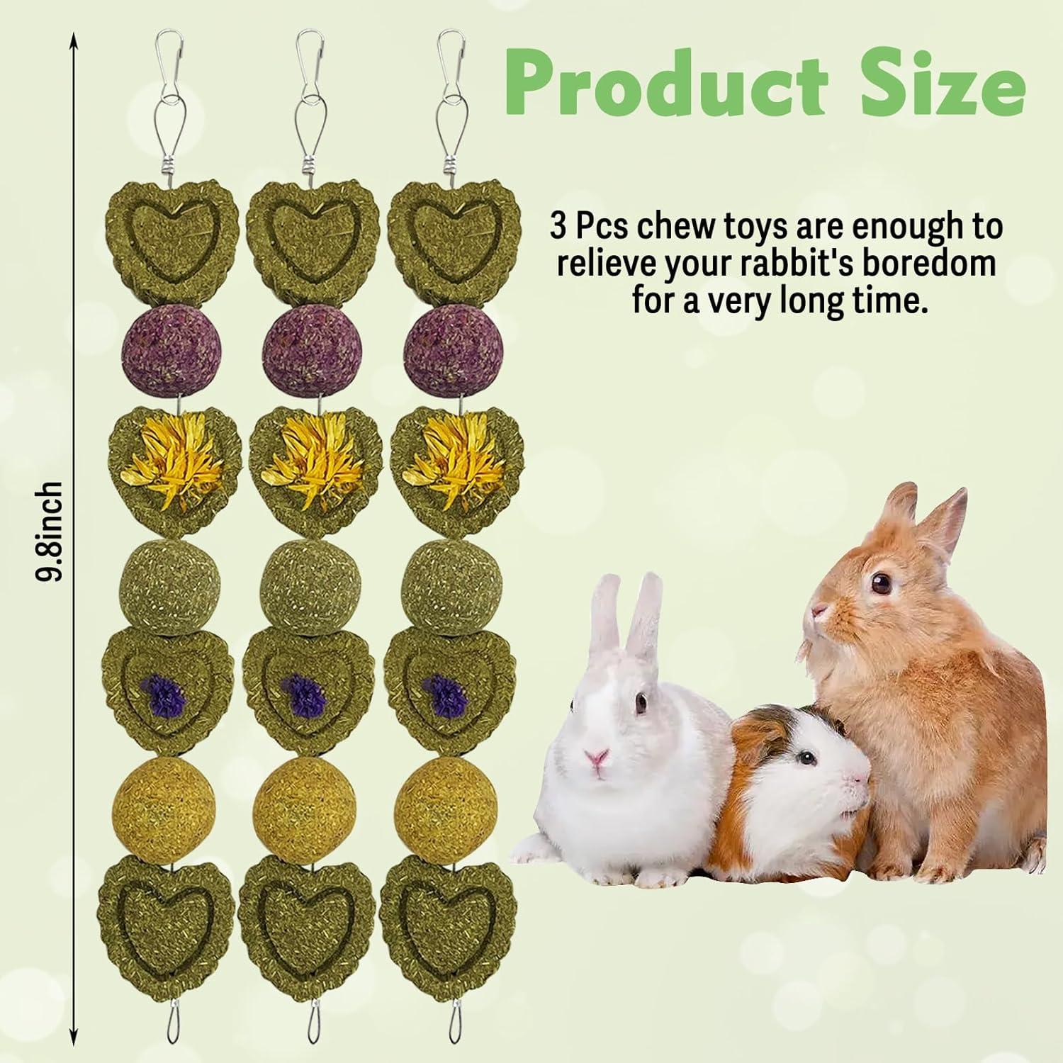 Juguetes de Masticar para Conejos Kathson - 3 Piezas Heno Timothy