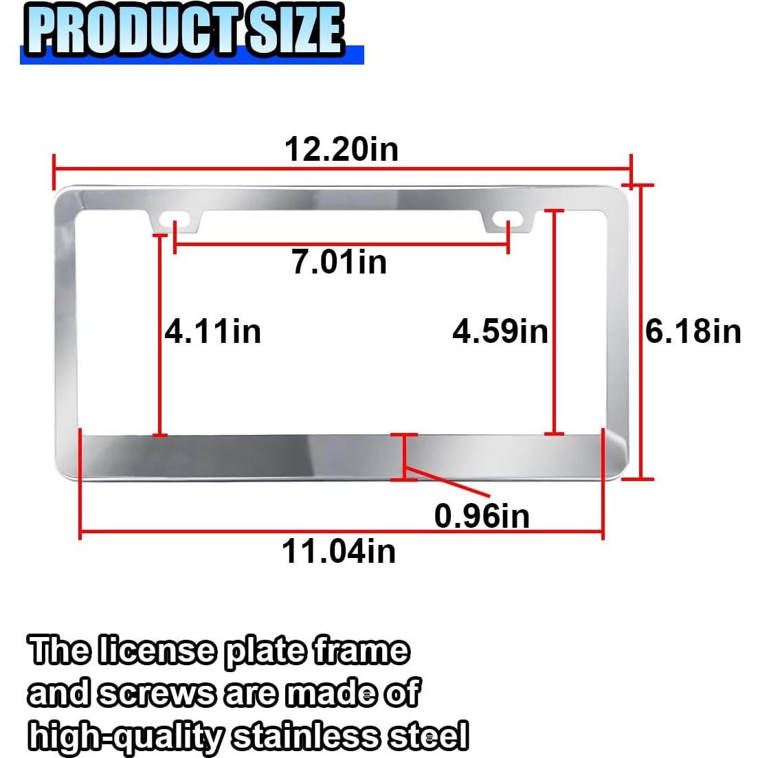 2 Marcos de Placa de Licencia de Acero Inoxidable LAINLOY Plata