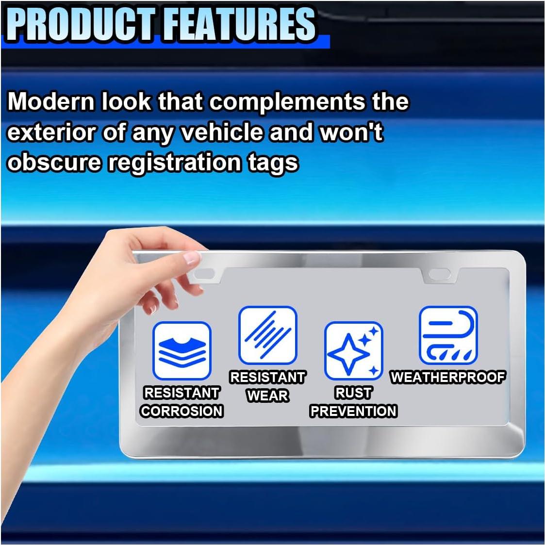 2 Marcos de Placa de Licencia de Acero Inoxidable LAINLOY Plata