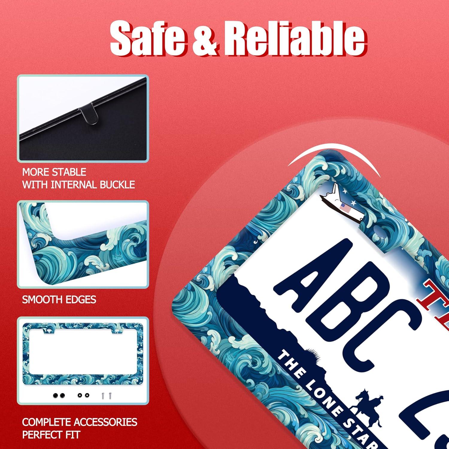 Marco de Placa de Licencia NINANMY Olas del Océano Azul 31.2x16 cm