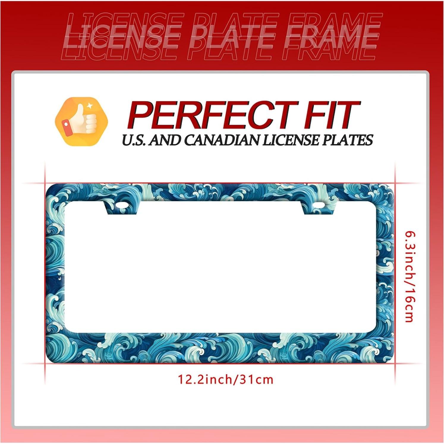 Marco de Placa de Licencia NINANMY Olas del Océano Azul 31.2x16 cm