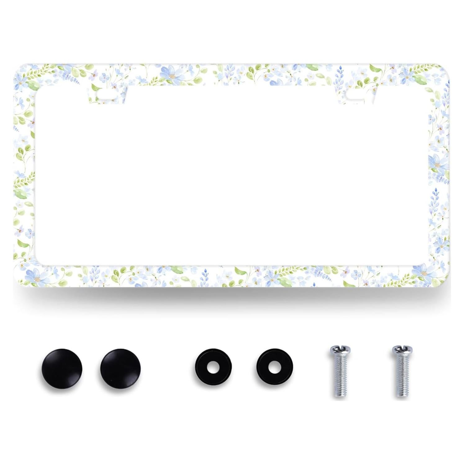 Marco de Placa de Licencia RNKATIH Acero Inoxidable Flores Azules