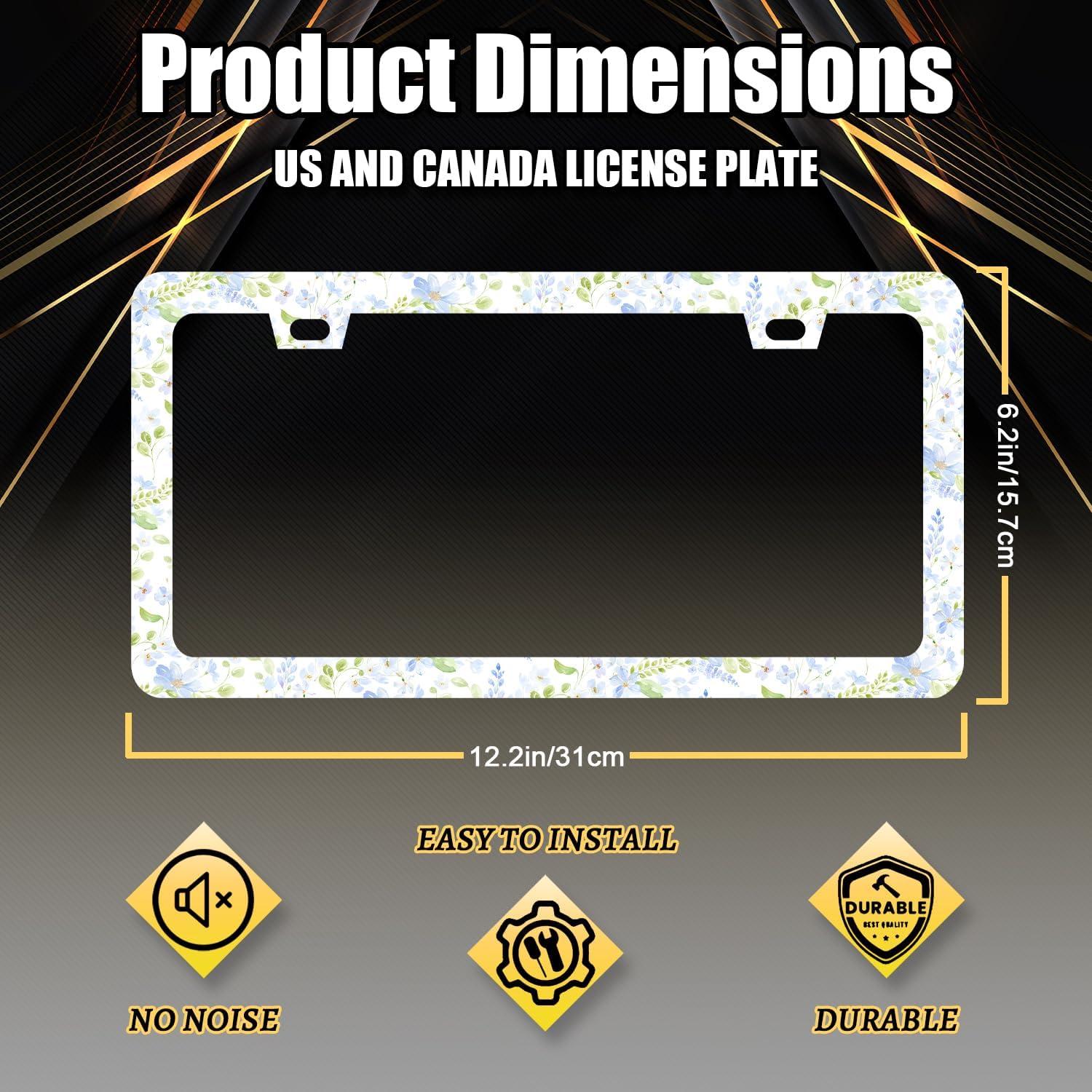 Marco de Placa de Licencia RNKATIH Acero Inoxidable Flores Azules