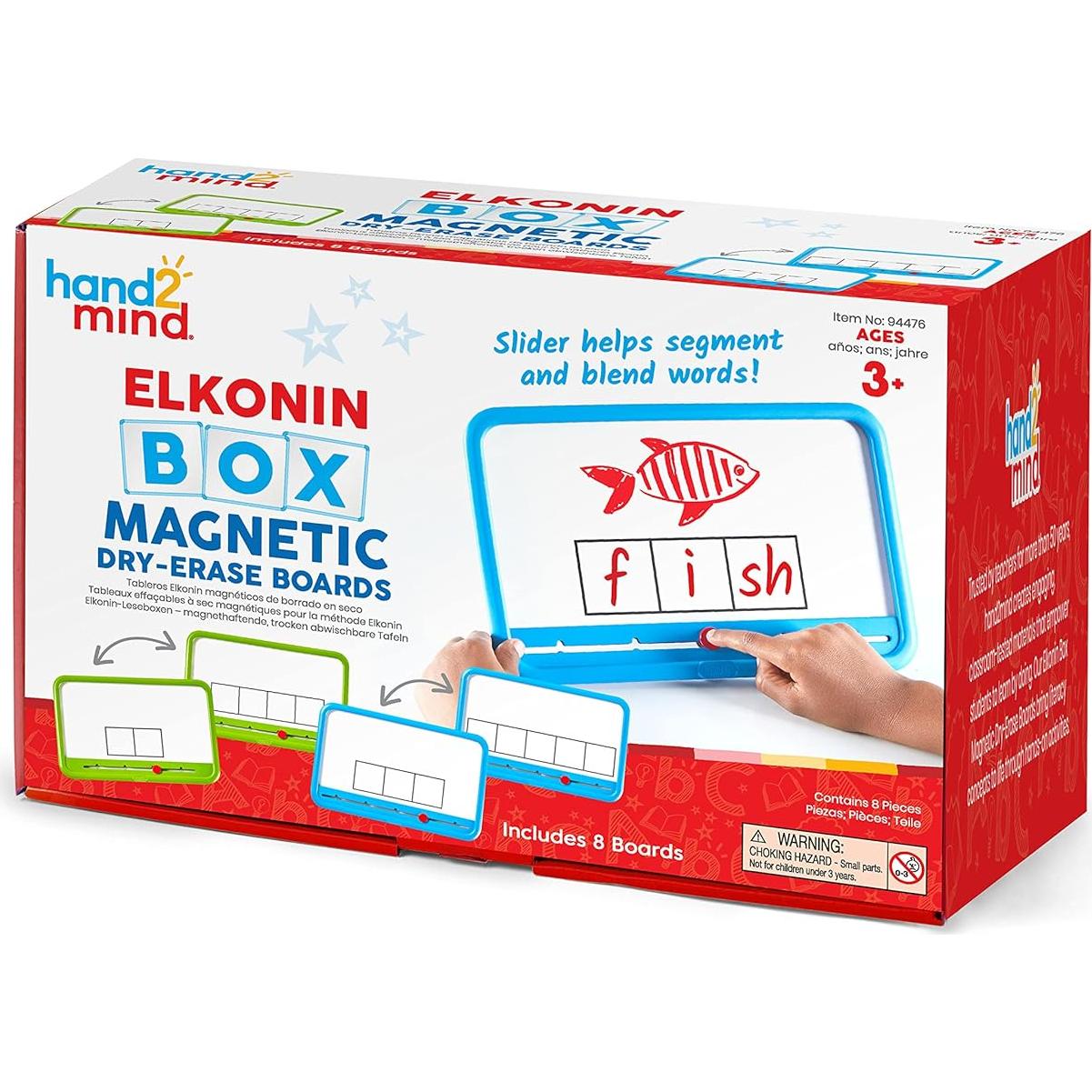 hand2mind Elkonin Boxes Magnetic Dry Erase Boards Set (Set of 8) & Magnetic Wands for Kids, Magnet Wands (Set of 6) & Lowercase Alphabet Chips, Toddler Learning Letters for Spelling