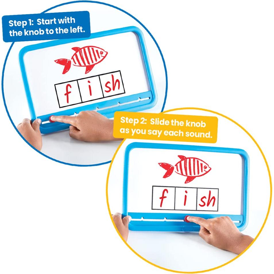 hand2mind Elkonin Boxes Magnetic Dry Erase Boards Set (Set of 8) & Magnetic Wands for Kids, Magnet Wands (Set of 6) & Lowercase Alphabet Chips, Toddler Learning Letters for Spelling