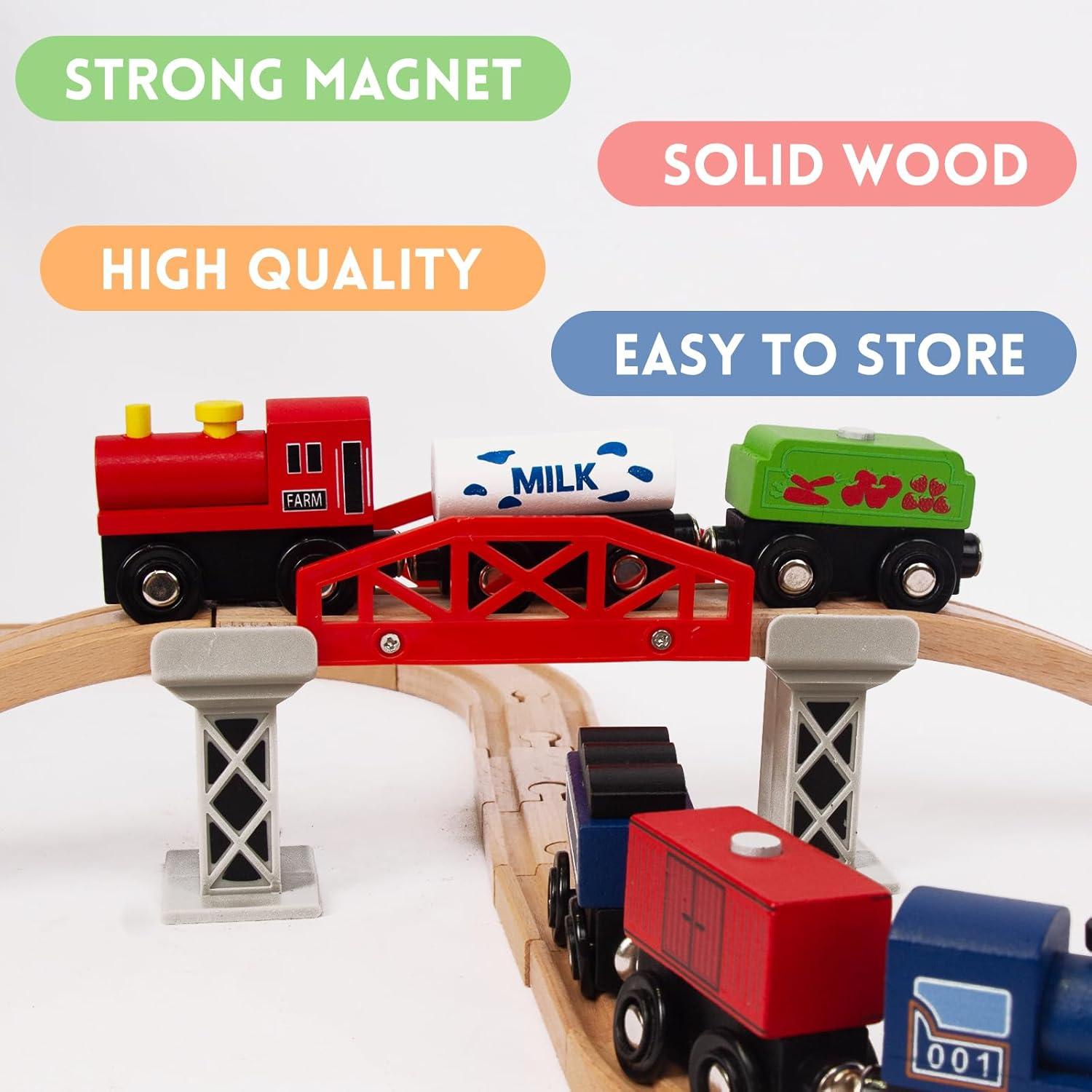 Juegos de trenes de madera WoodenEdu, 9 piezas magnéticas