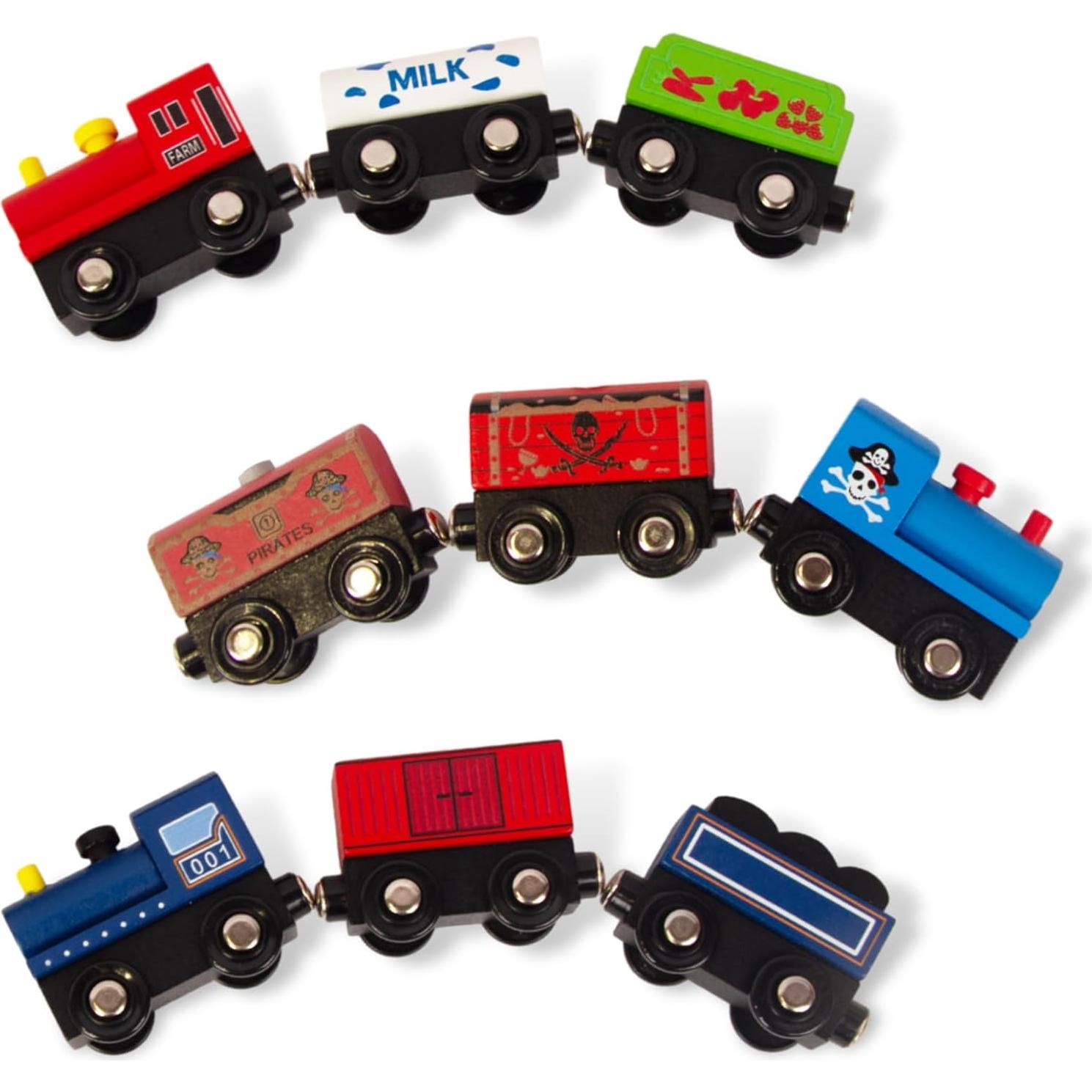 Juegos de trenes de madera WoodenEdu, 9 piezas magnéticas
