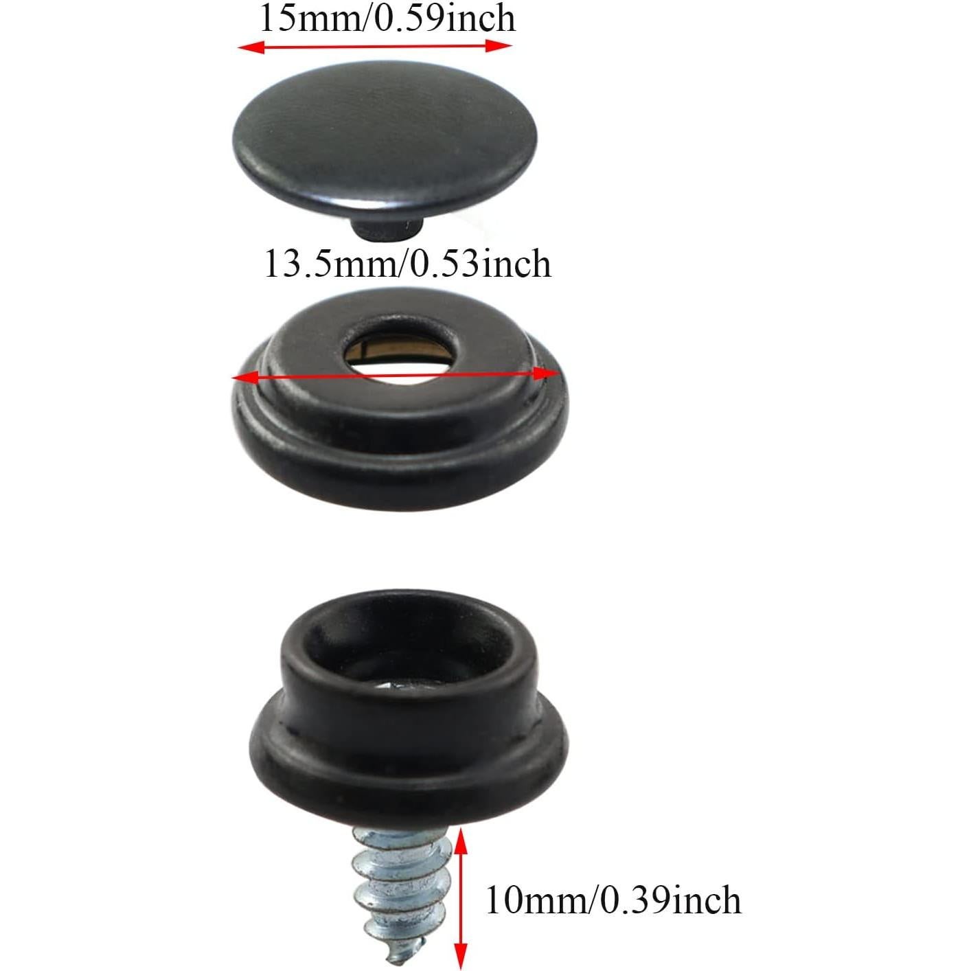 Kit de Botones de Acero Inoxidable PZRT - 10 Piezas Negro