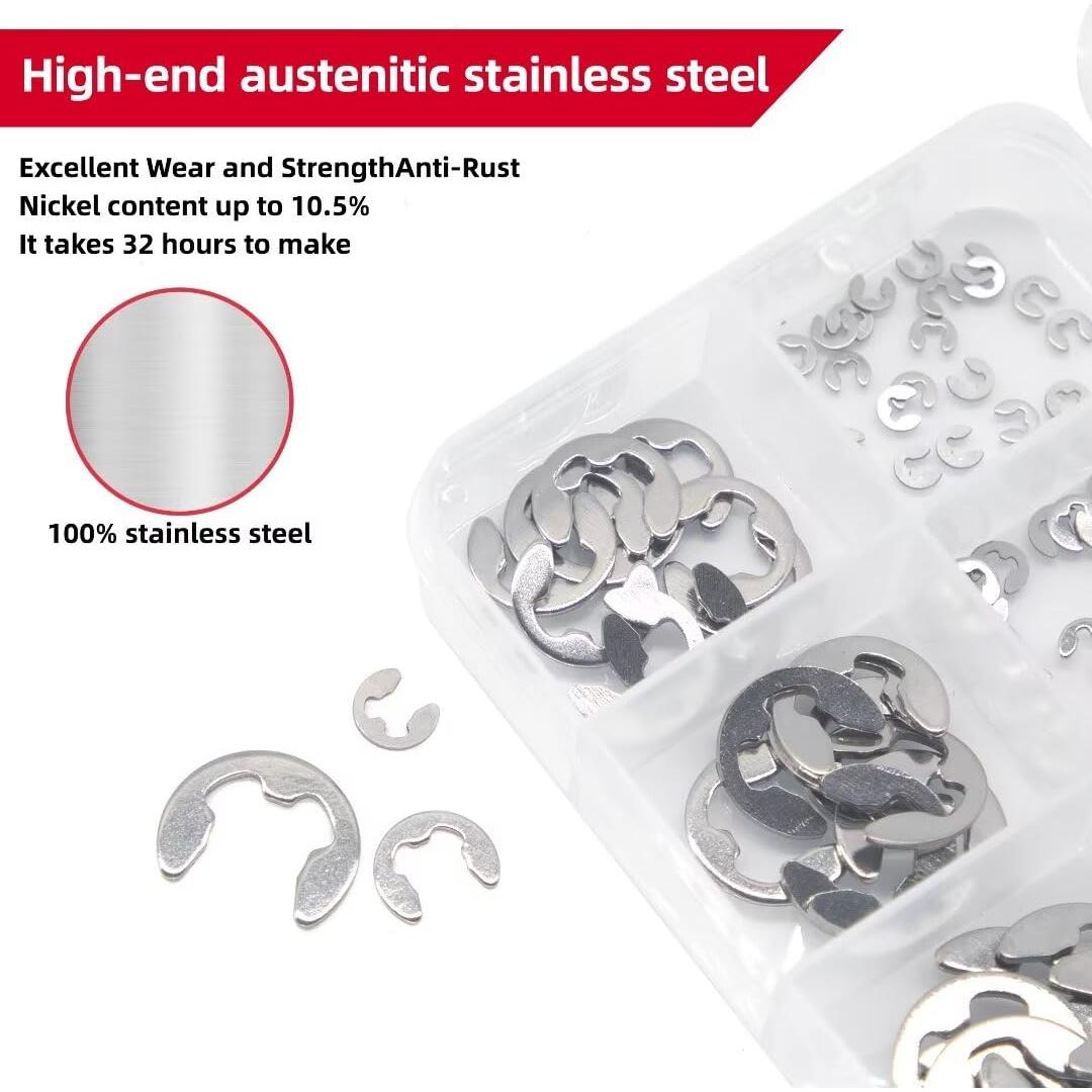 150 Piezas Anillos de Retención E-Clip Acero Inoxidable 304