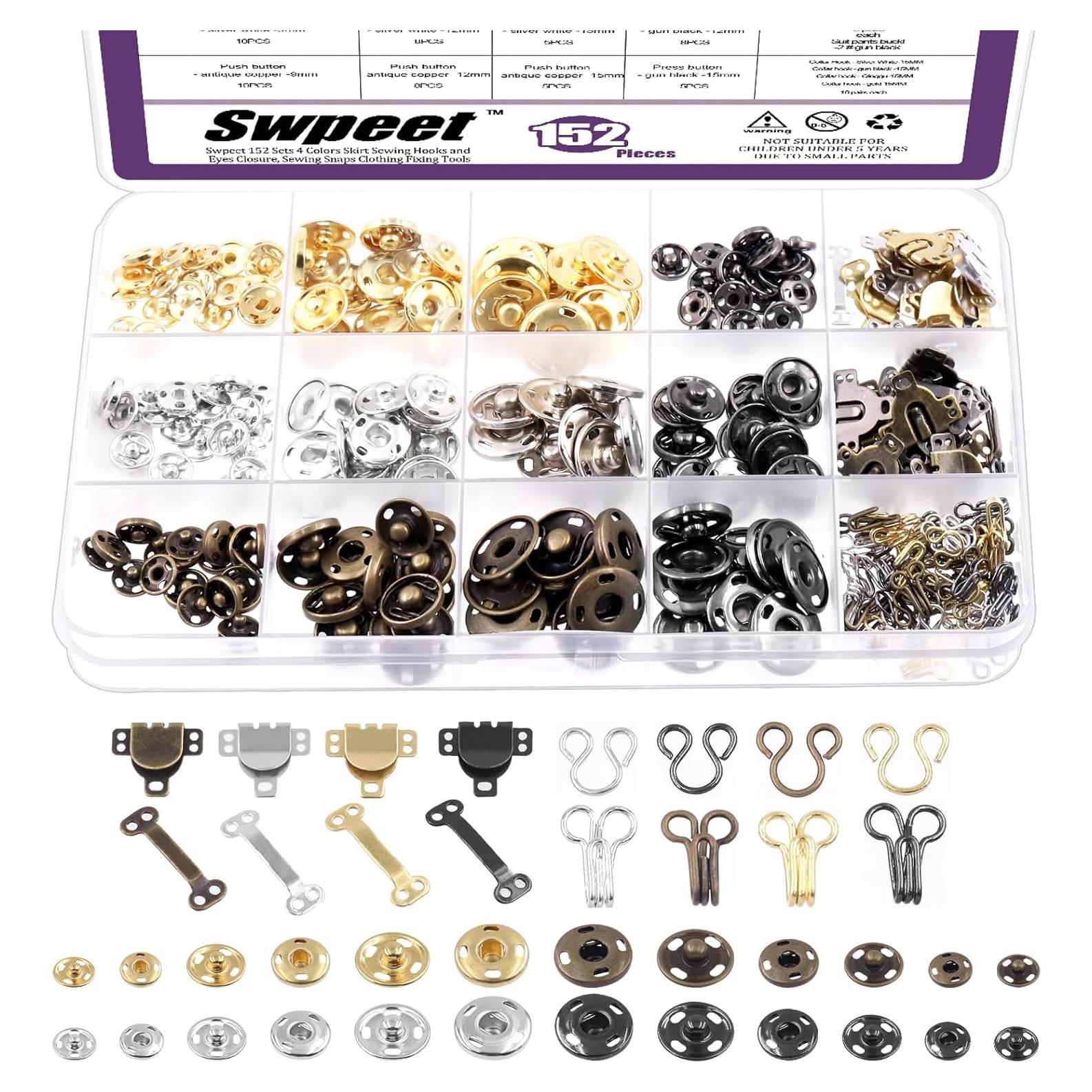 Kit de Costura Swpeet 152Pares Ganchos y Ojos de Metal