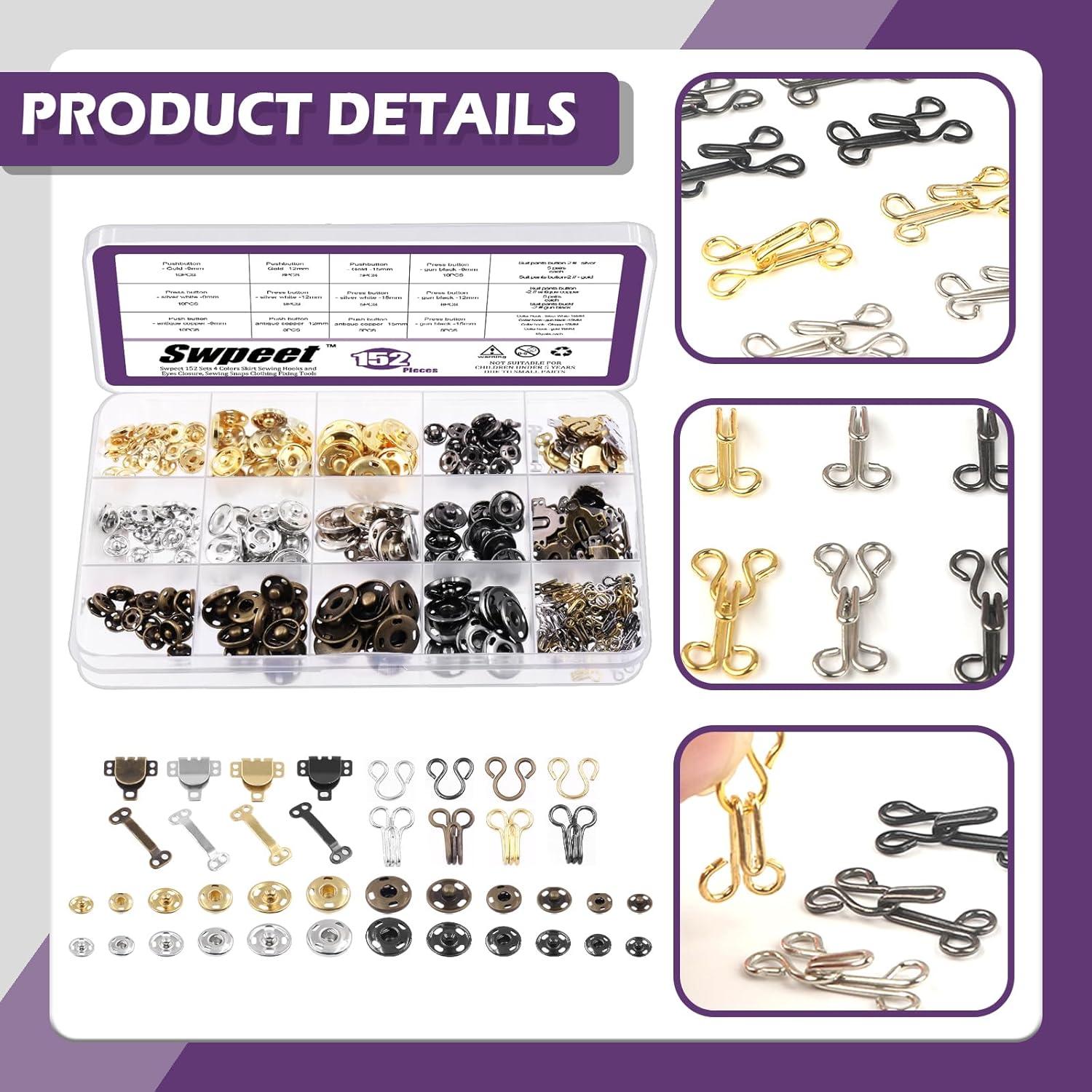 Kit de Costura Swpeet 152Pares Ganchos y Ojos de Metal