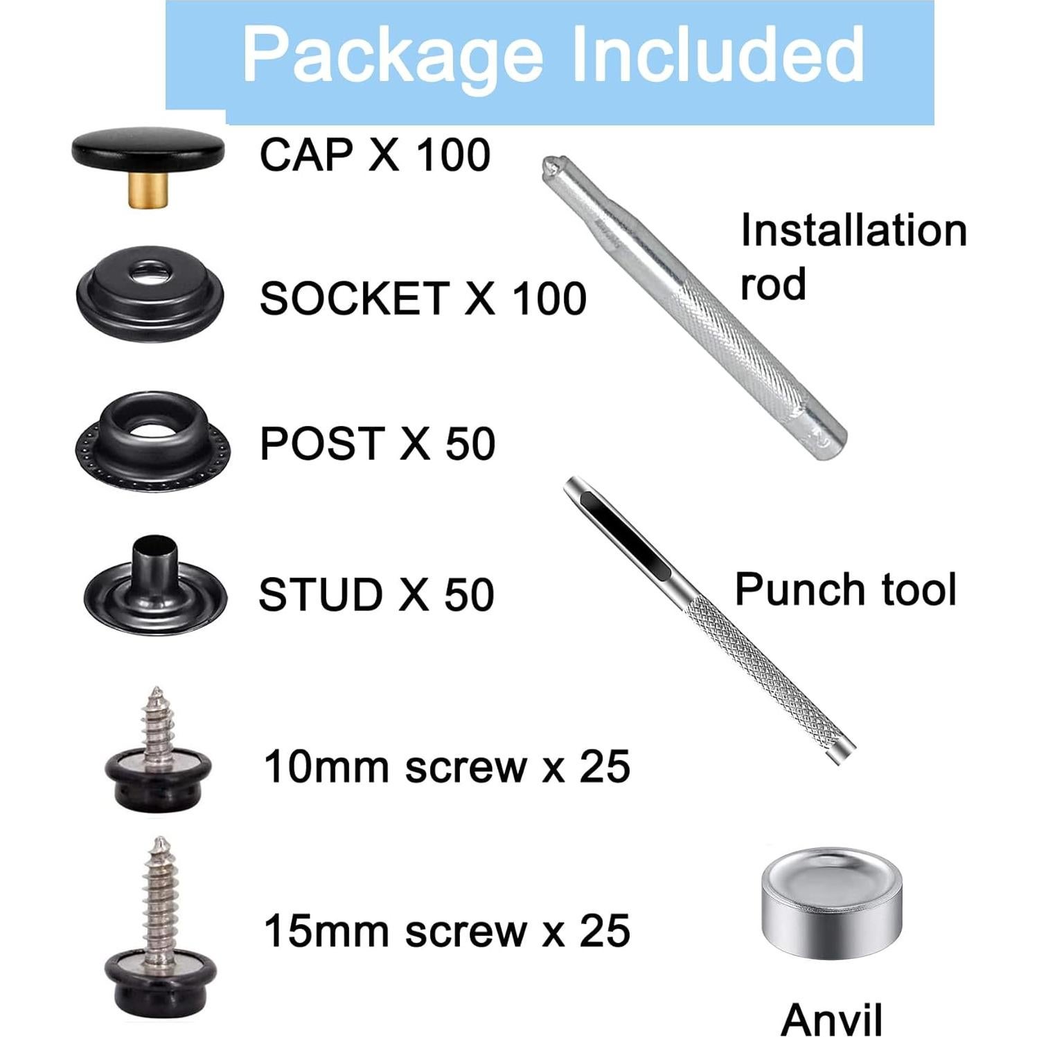 Kit de Botones de Lona 350pcs MejorJonny Acero Inoxidable 15mm