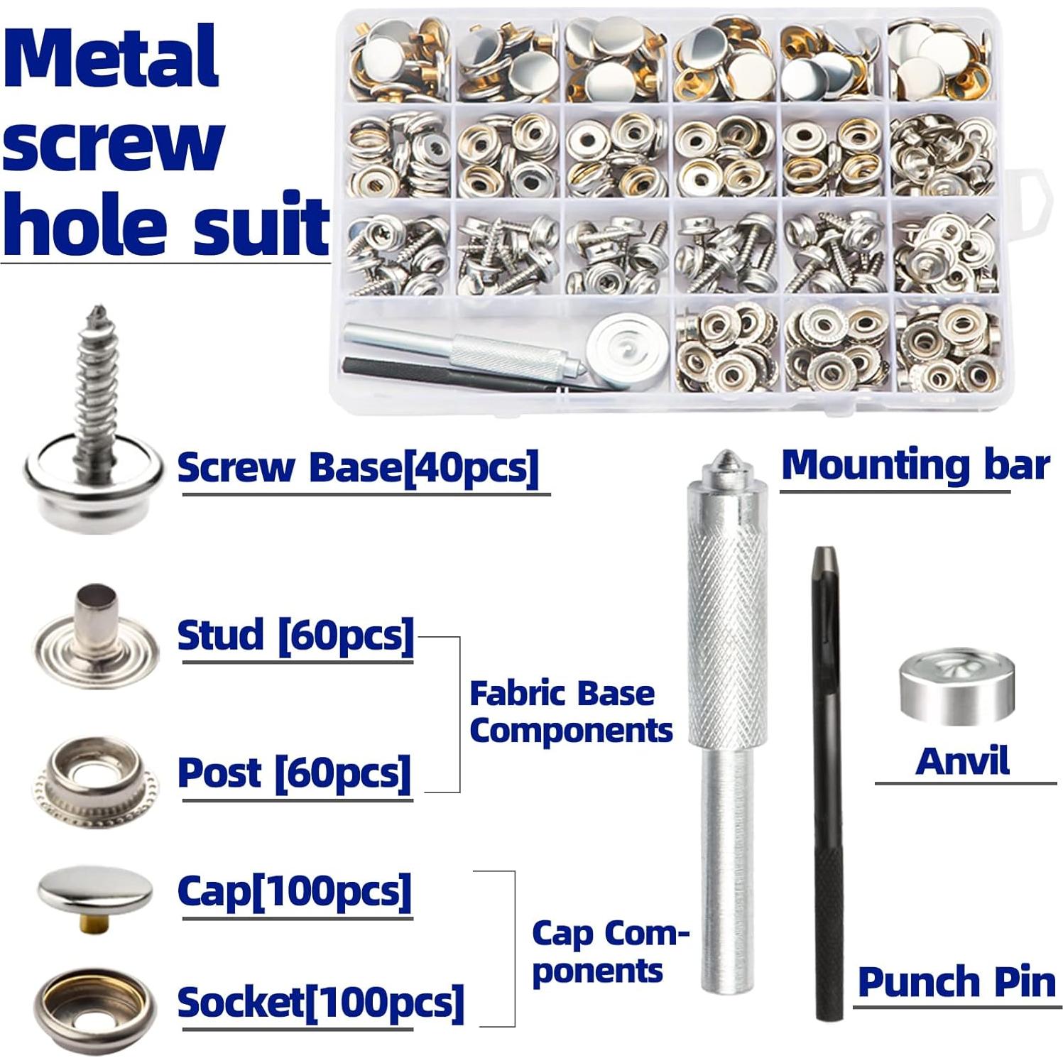 BIOUU Kit de Botones de Lona 363 Piezas Acero Inoxidable