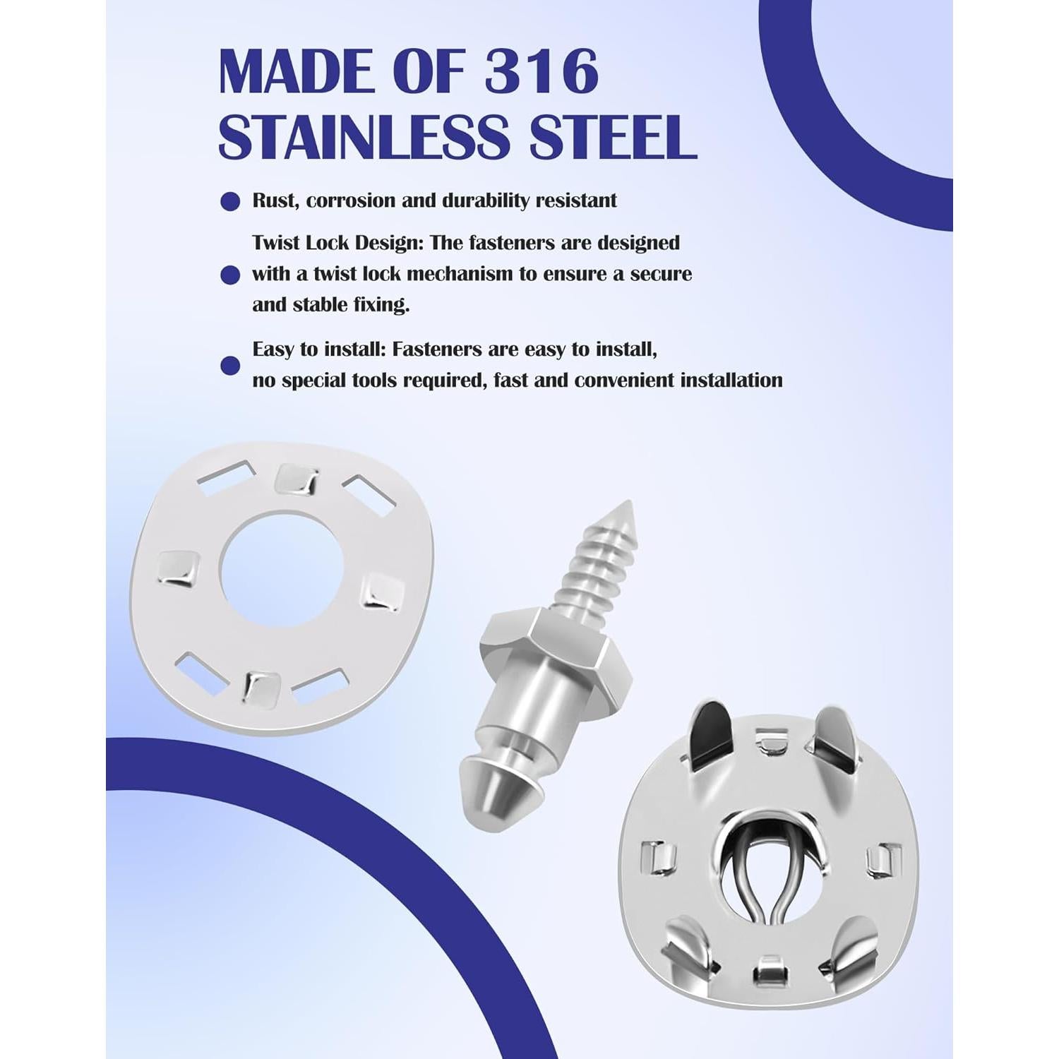 Kit Sujetadores de Lona Nerites 10 Piezas Acero Inoxidable 1.27cm