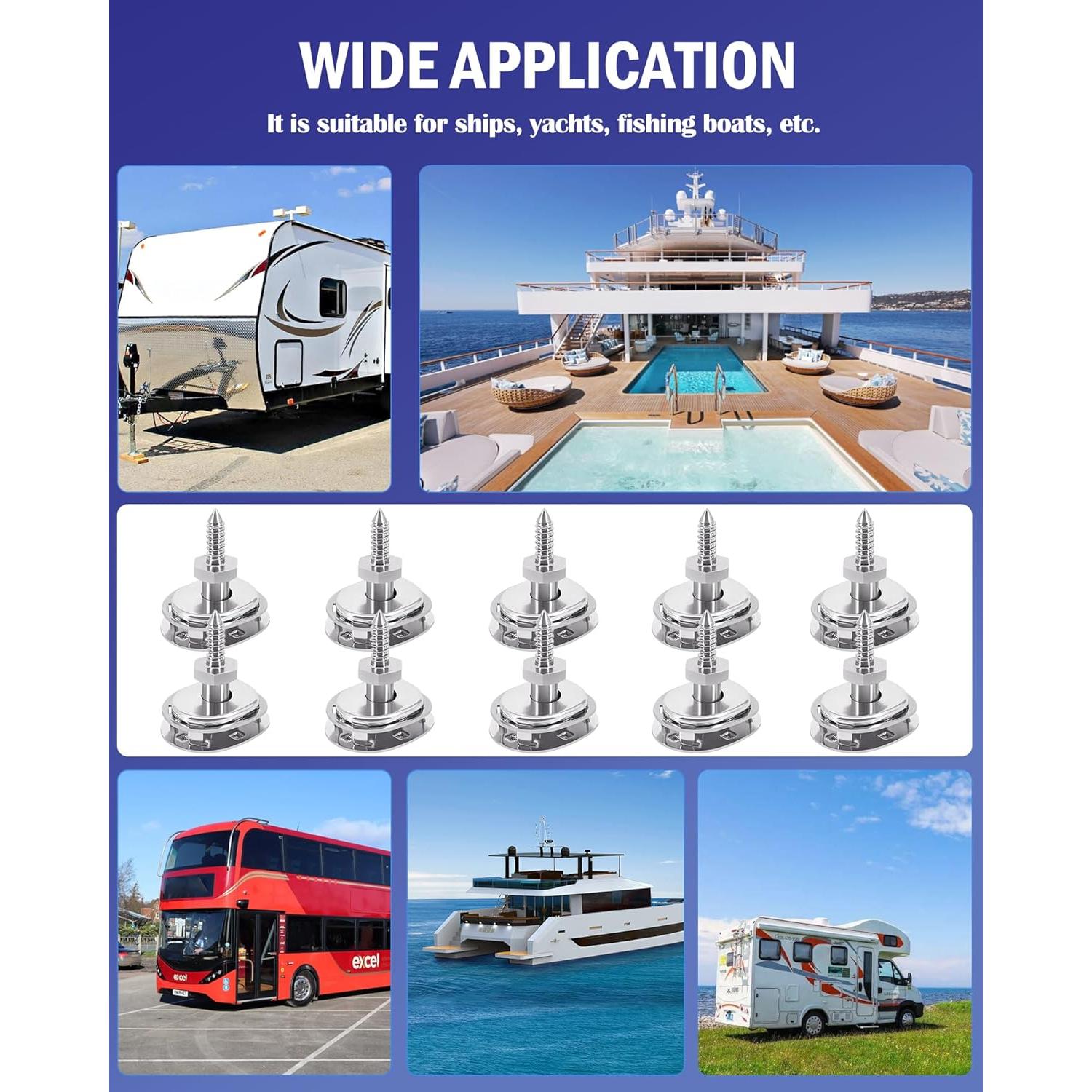 Kit Sujetadores de Lona Nerites 10 Piezas Acero Inoxidable 1.27cm