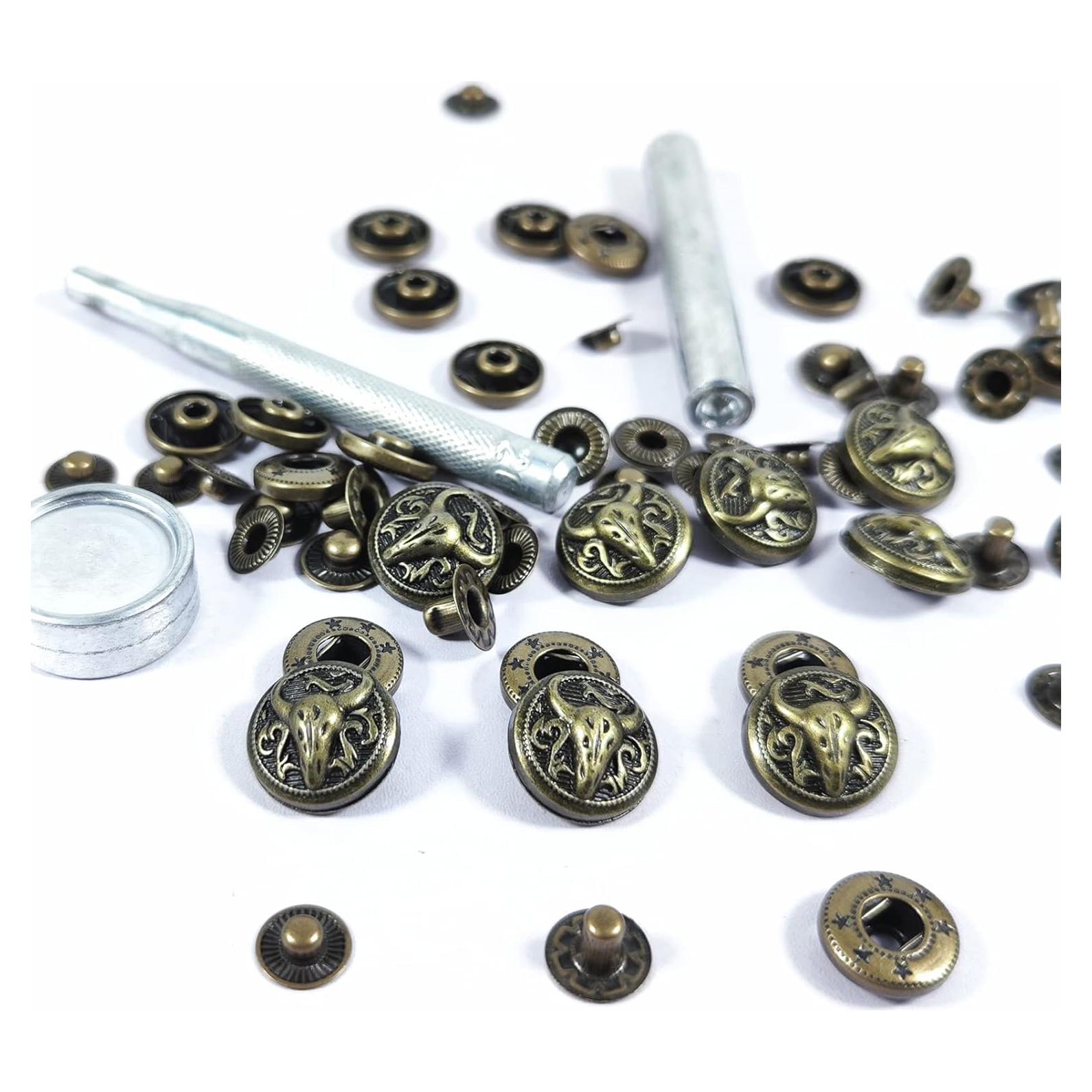 15 Juegos de Botones de Presión de Cuero Wetufin Estilo Toro 1.7cm