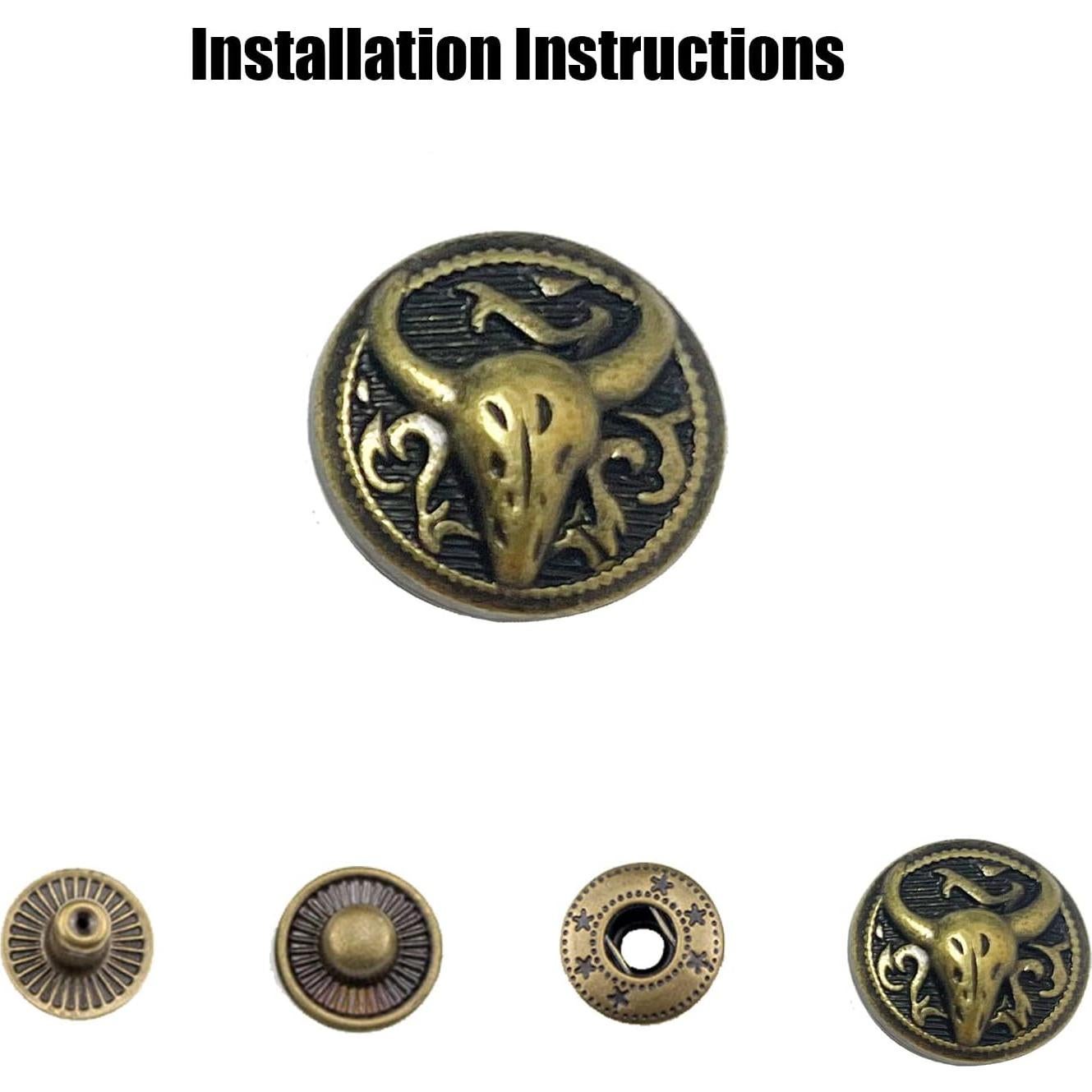 15 Juegos de Botones de Presión de Cuero Wetufin Estilo Toro 1.7cm