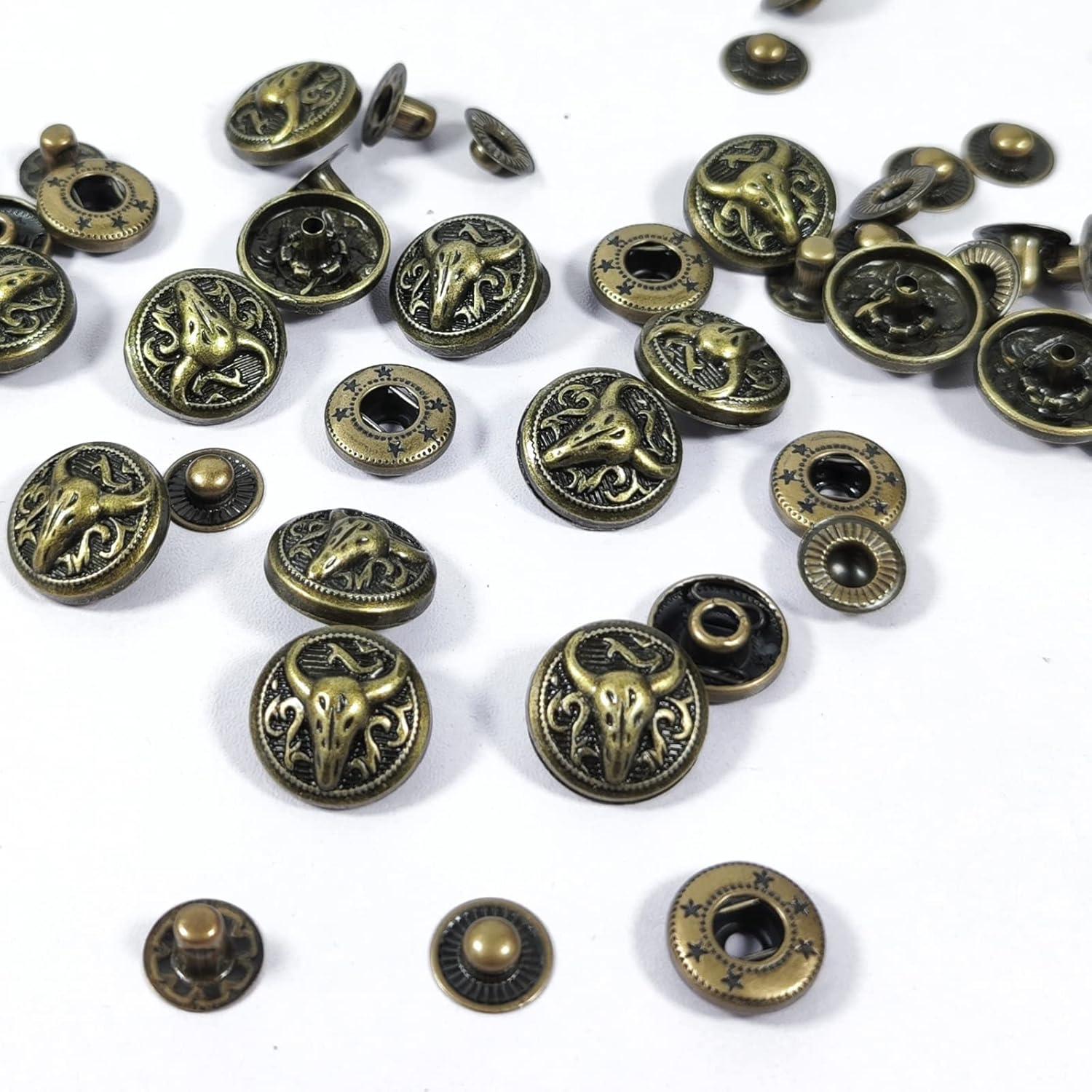 15 Juegos de Botones de Presión de Cuero Wetufin Estilo Toro 1.7cm