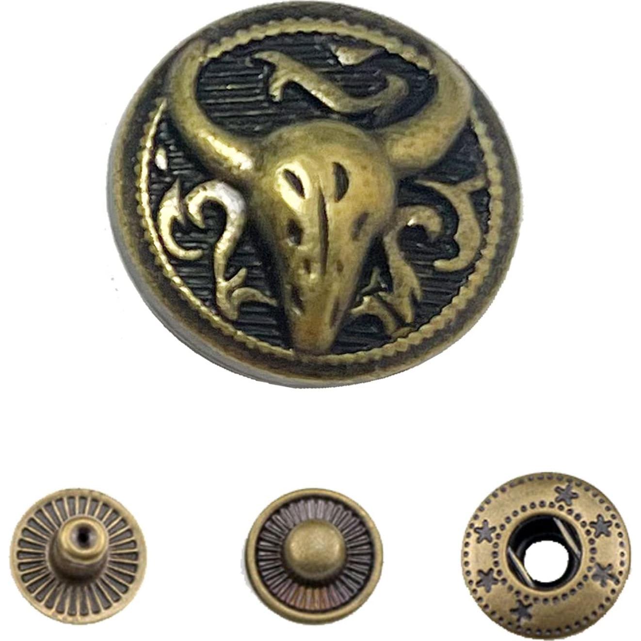 15 Juegos de Botones de Presión de Cuero Wetufin Estilo Toro 1.7cm