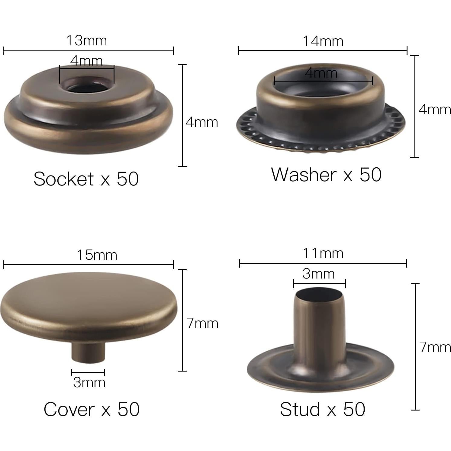 Kit de 200 Broches a Presión Moocci 15mm Acero Inoxidable