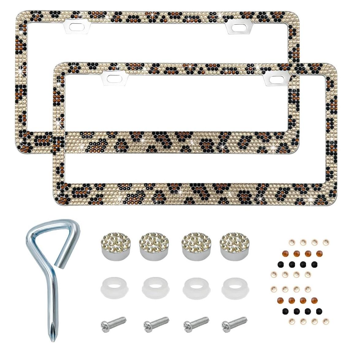 Marco de Placa de Licencia Ziciner Bling Leopardo 2PCS