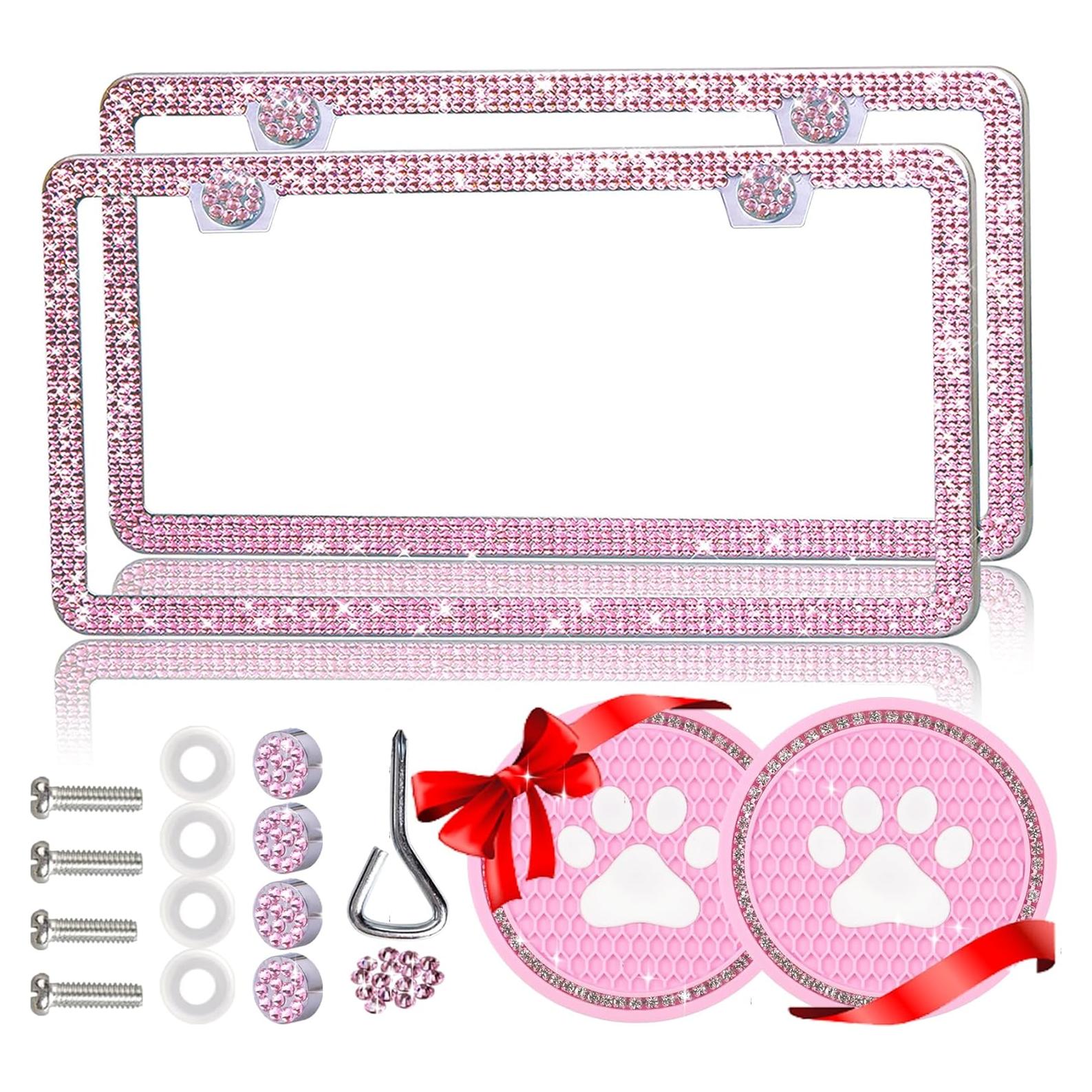 Marcos de Placas de Licencia Brillantes Rfocre Rosa 2 Pzas
