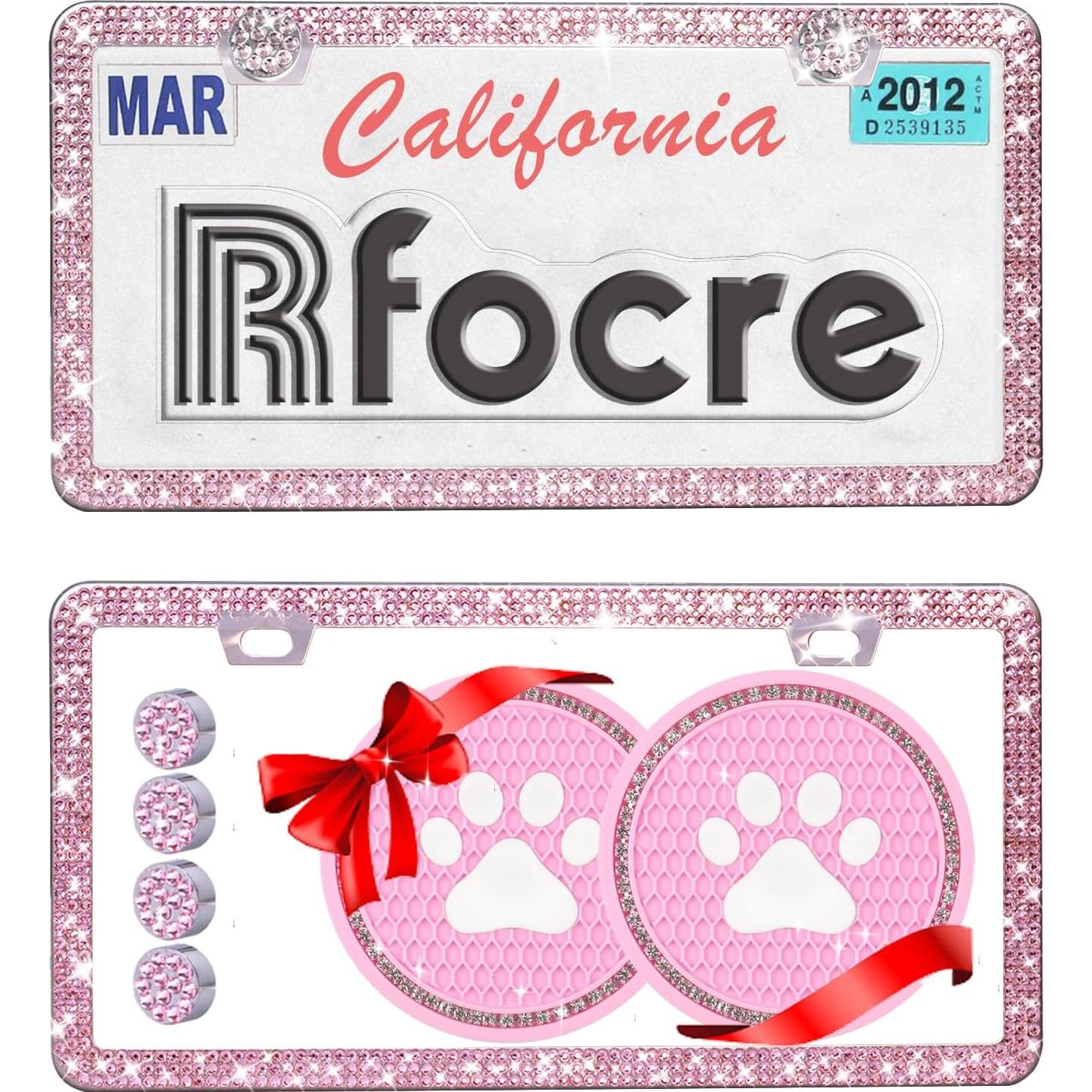 Marcos de Placas de Licencia Brillantes Rfocre Rosa 2 Pzas