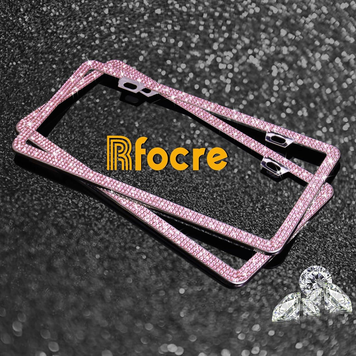 Marcos de Placas de Licencia Brillantes Rfocre Rosa 2 Pzas