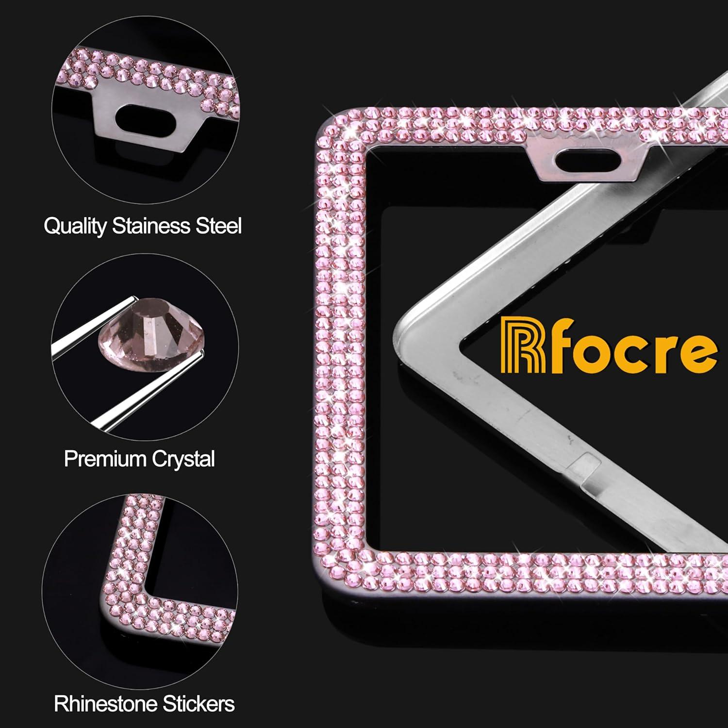 Marcos de Placas de Licencia Brillantes Rfocre Rosa 2 Pzas