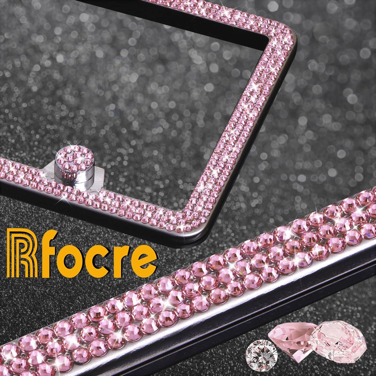 Marcos de Placas de Licencia Brillantes Rfocre Rosa 2 Pzas