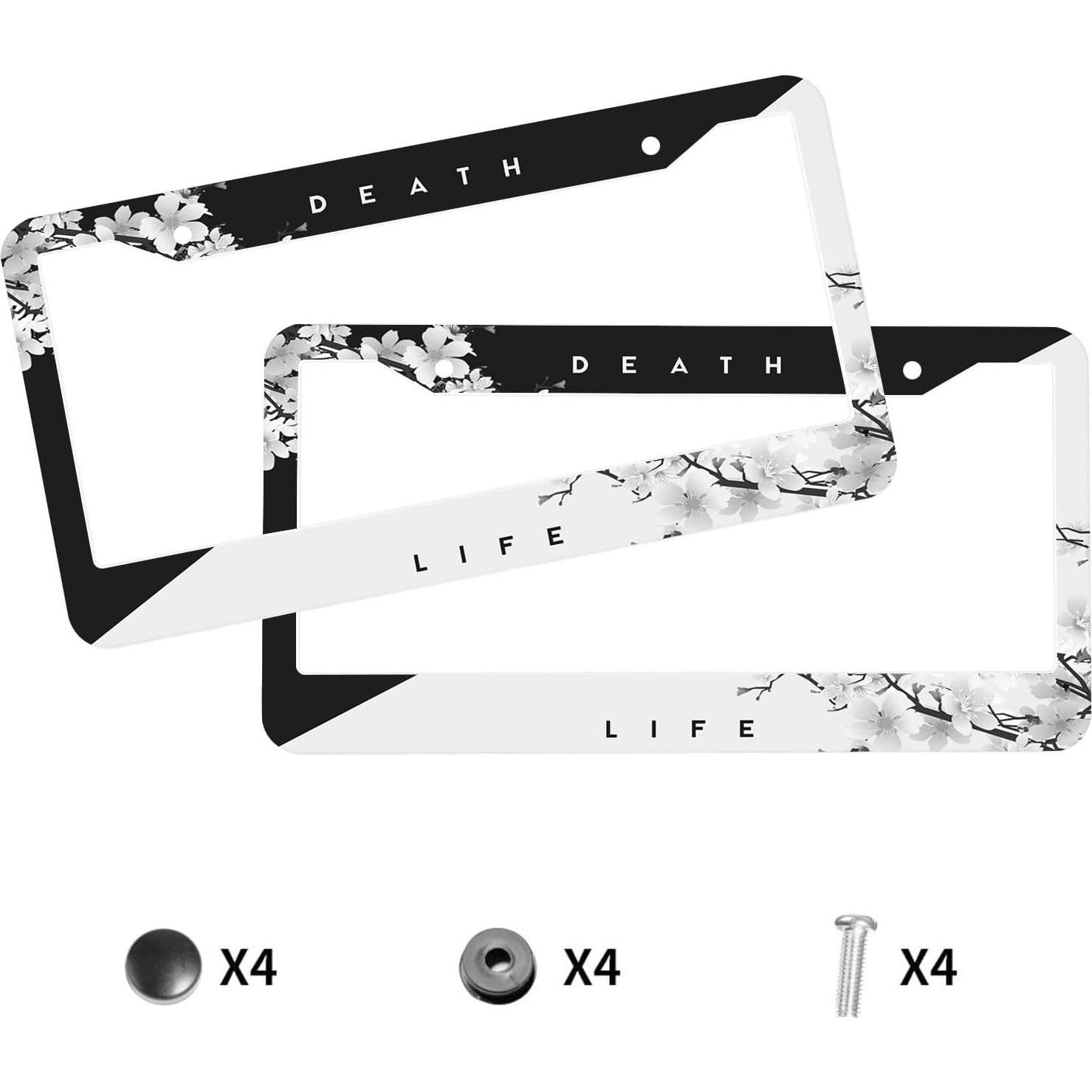 Marco de Placa de Licencia TIAOZP Flor de Cerezo Japonés 2 Piezas