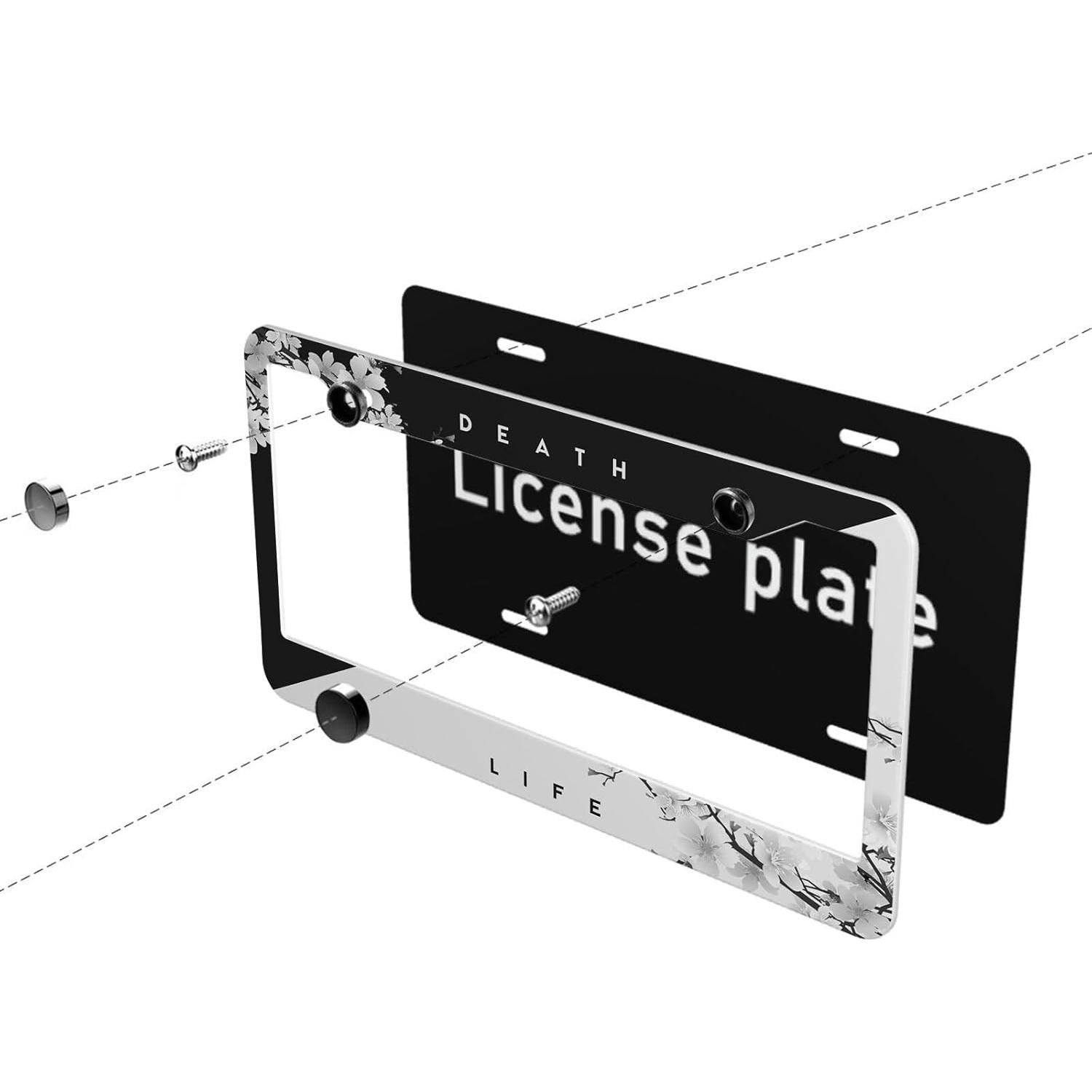 Marco de Placa de Licencia TIAOZP Flor de Cerezo Japonés 2 Piezas