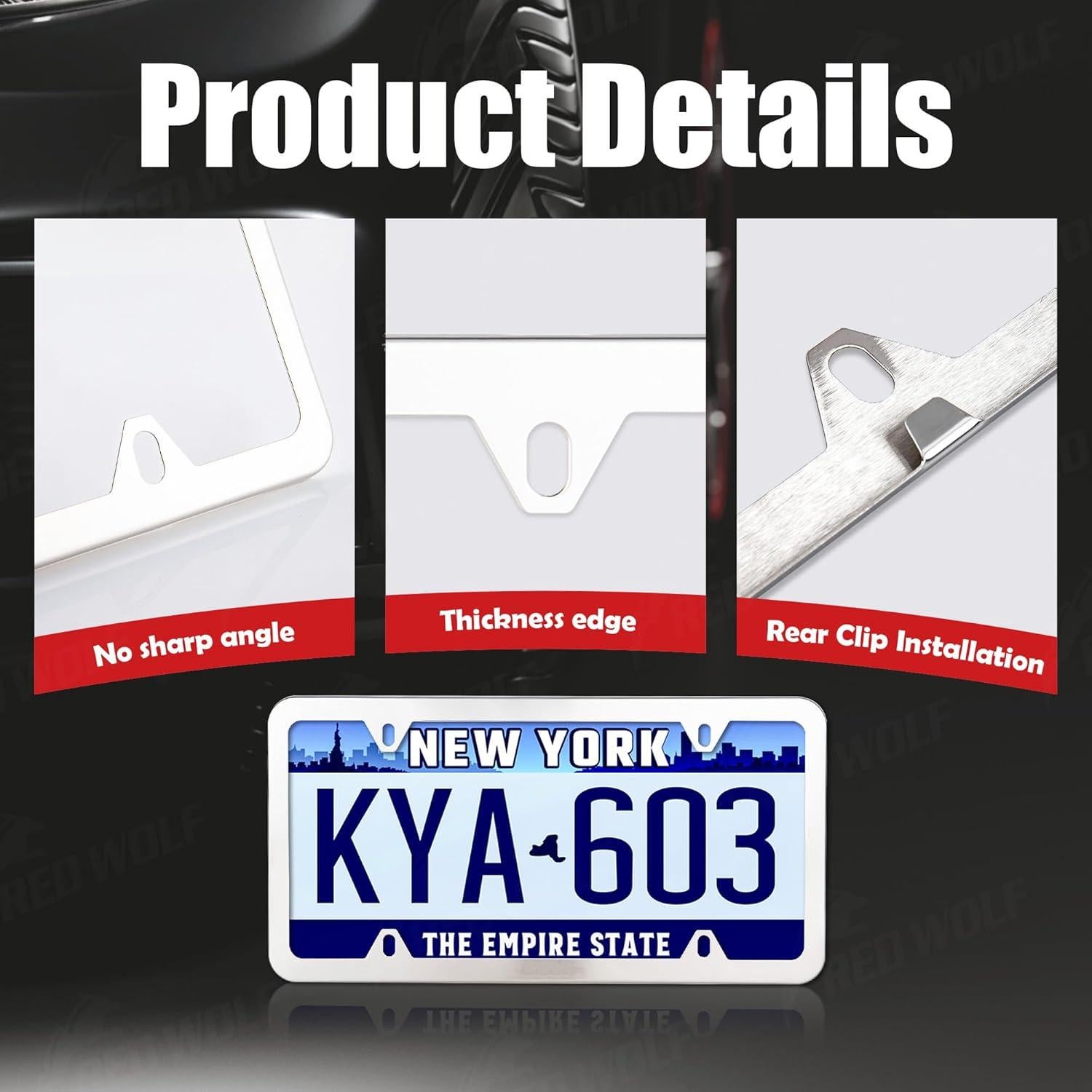 Marco de Placa de Licencia Acero Inoxidable RED WOLF 2PCS