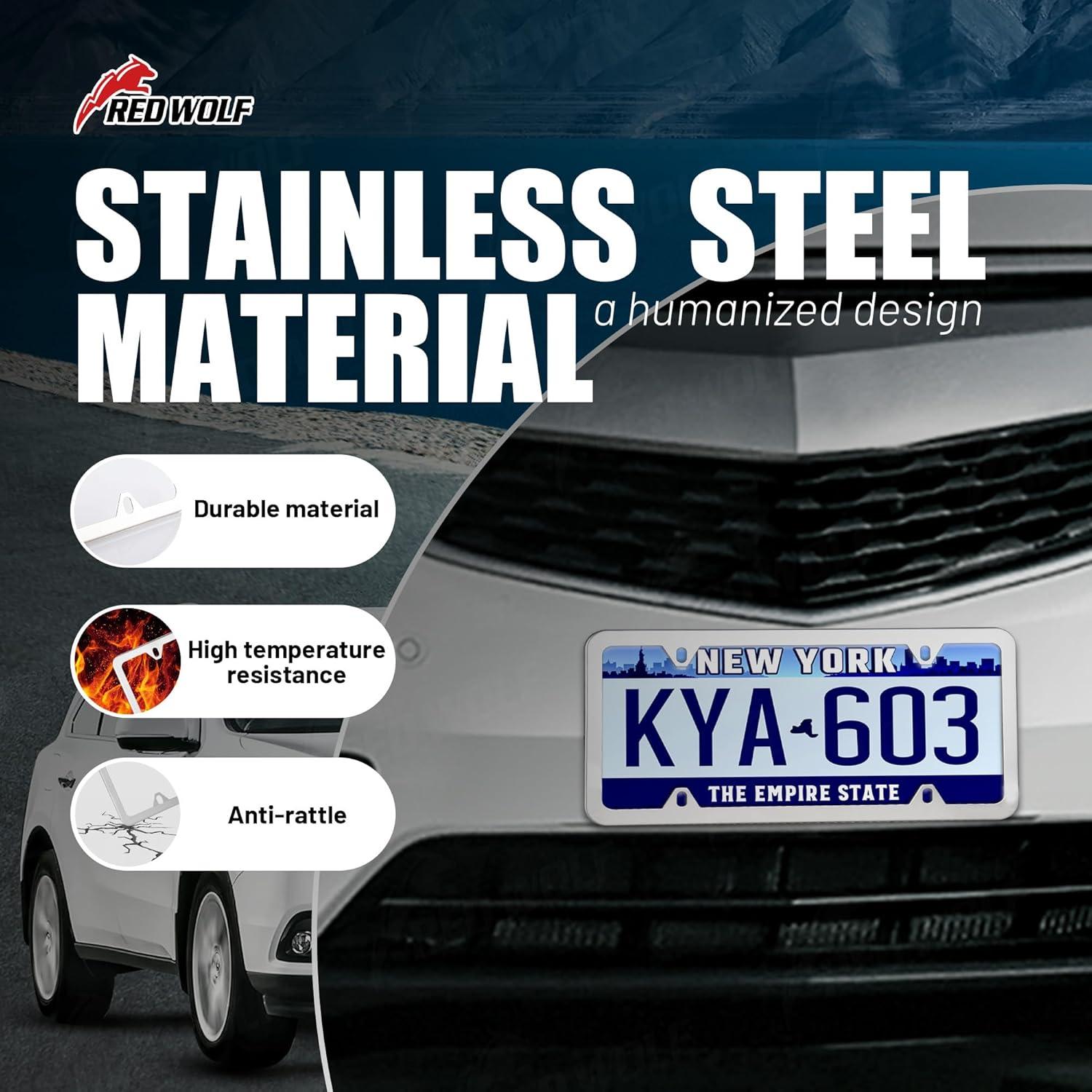 Marco de Placa de Licencia Acero Inoxidable RED WOLF 2PCS