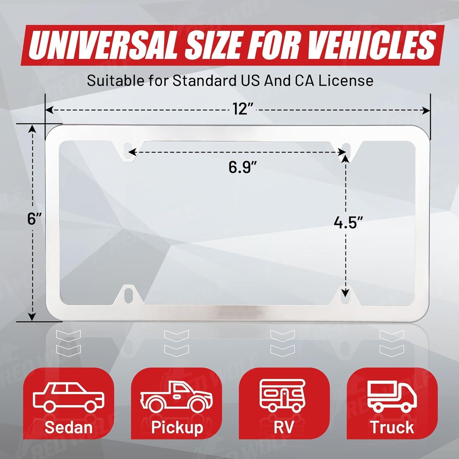 Marco de Placa de Licencia Acero Inoxidable RED WOLF 2PCS