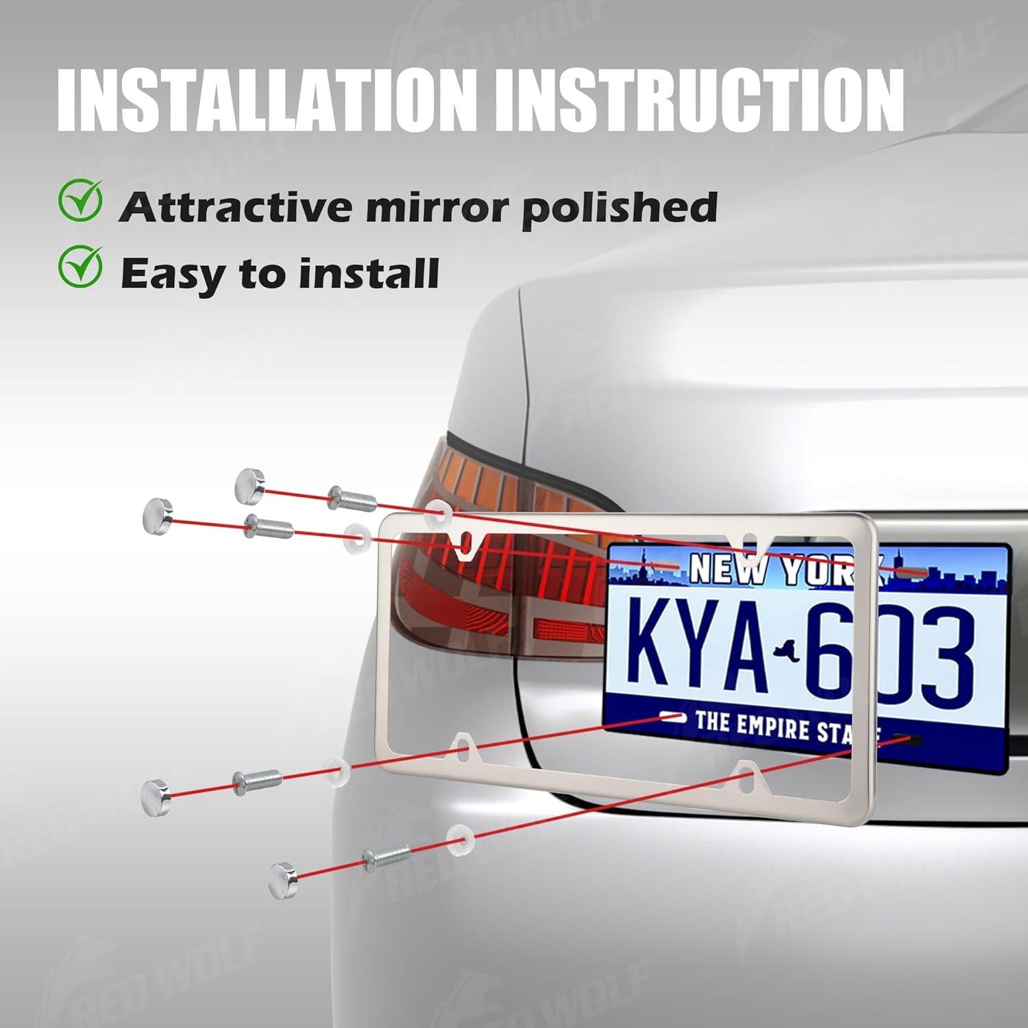 Marco de Placa de Licencia Acero Inoxidable RED WOLF 2PCS