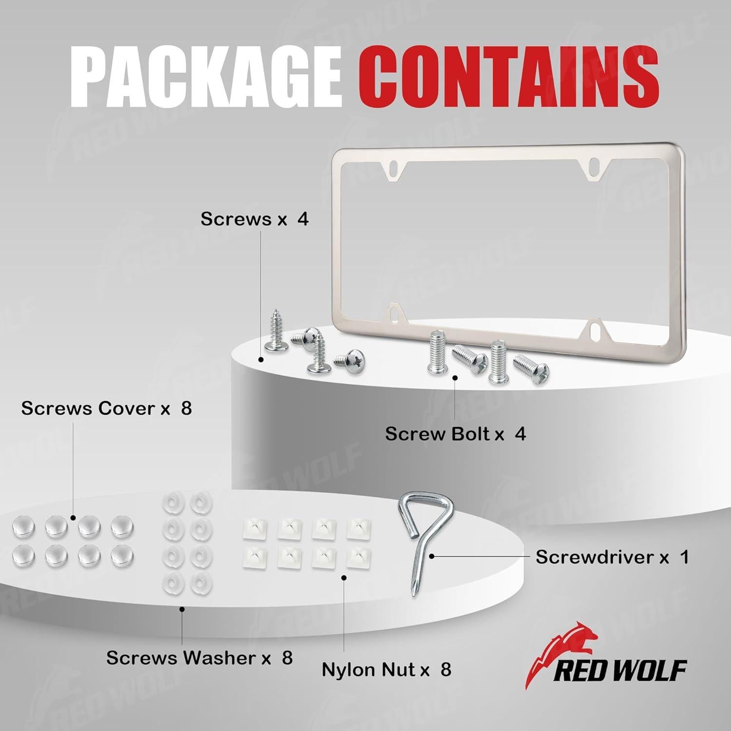 Marco de Placa de Licencia Acero Inoxidable RED WOLF 2PCS