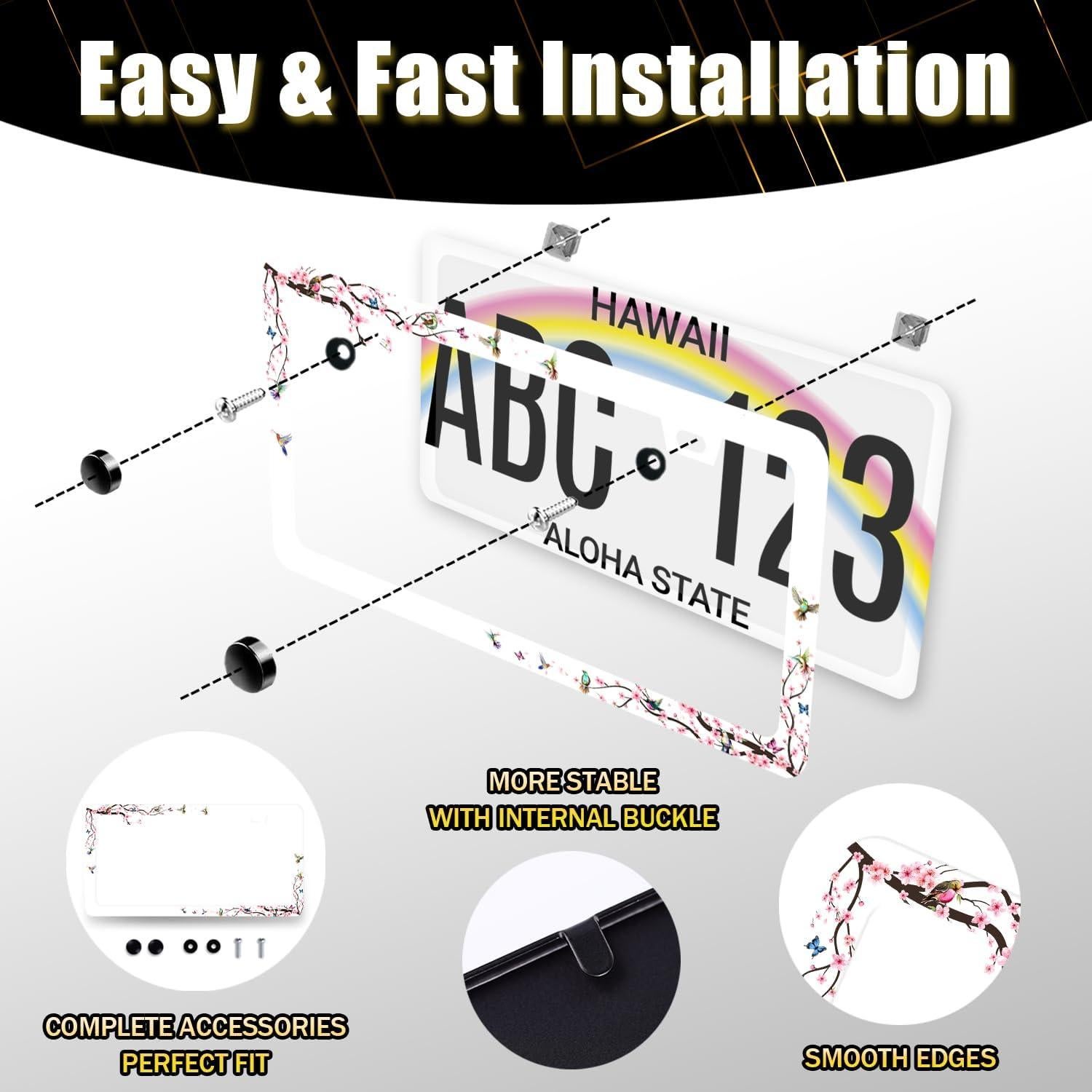 Marco de Placa de Licencia MUAWUOIK Floral Rosa 31.2x15.9 cm