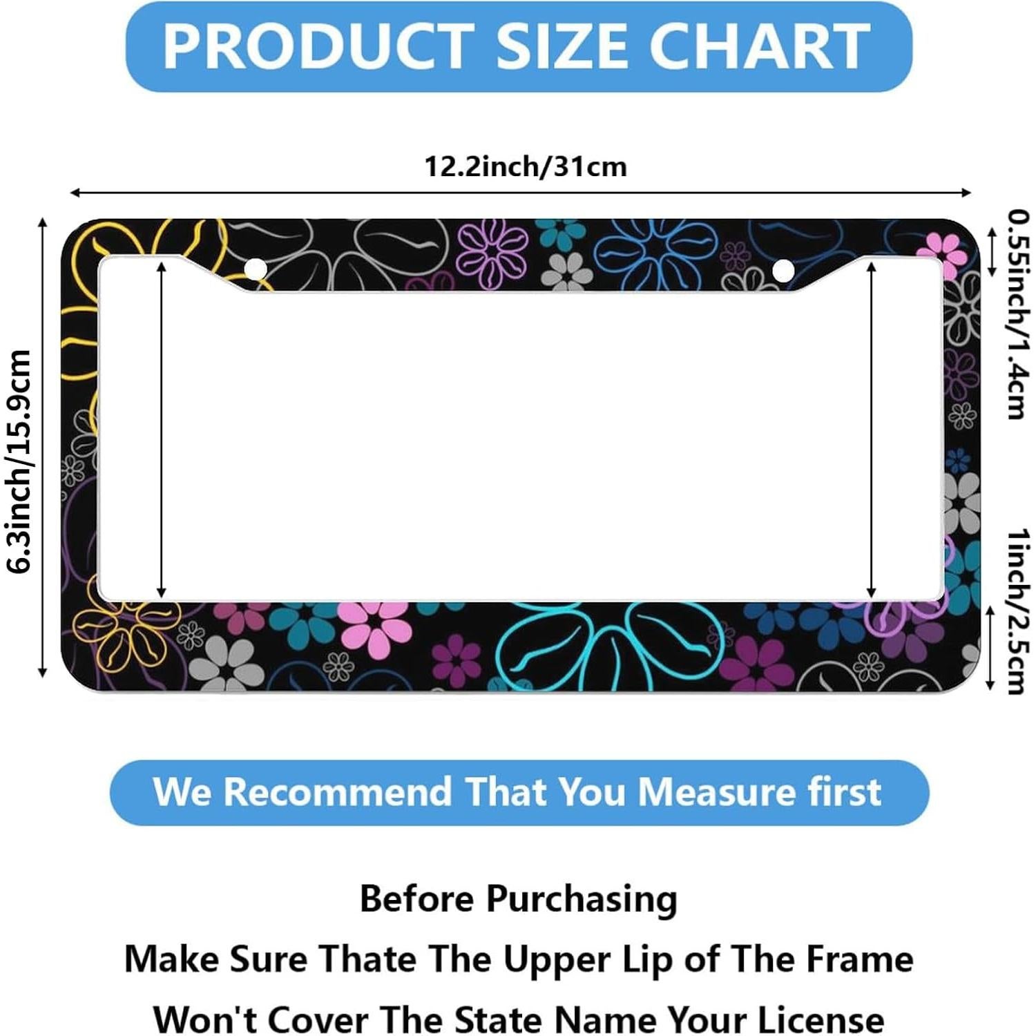 Flower License Plate Frames,Car Accessories License Plate Cover Holders Aluminum Metal 2 Pcs Set 2 Holes with Screw Caps for US Standard Vehicles for Women Men-6.3" X 12.2"