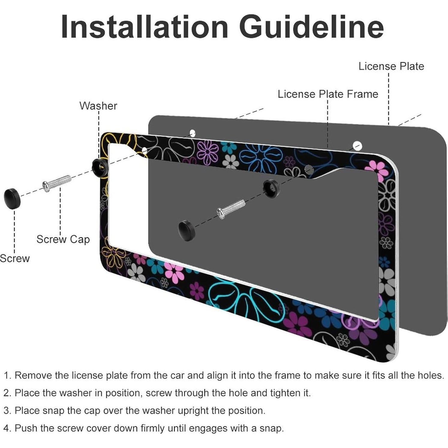 Flower License Plate Frames,Car Accessories License Plate Cover Holders Aluminum Metal 2 Pcs Set 2 Holes with Screw Caps for US Standard Vehicles for Women Men-6.3" X 12.2"