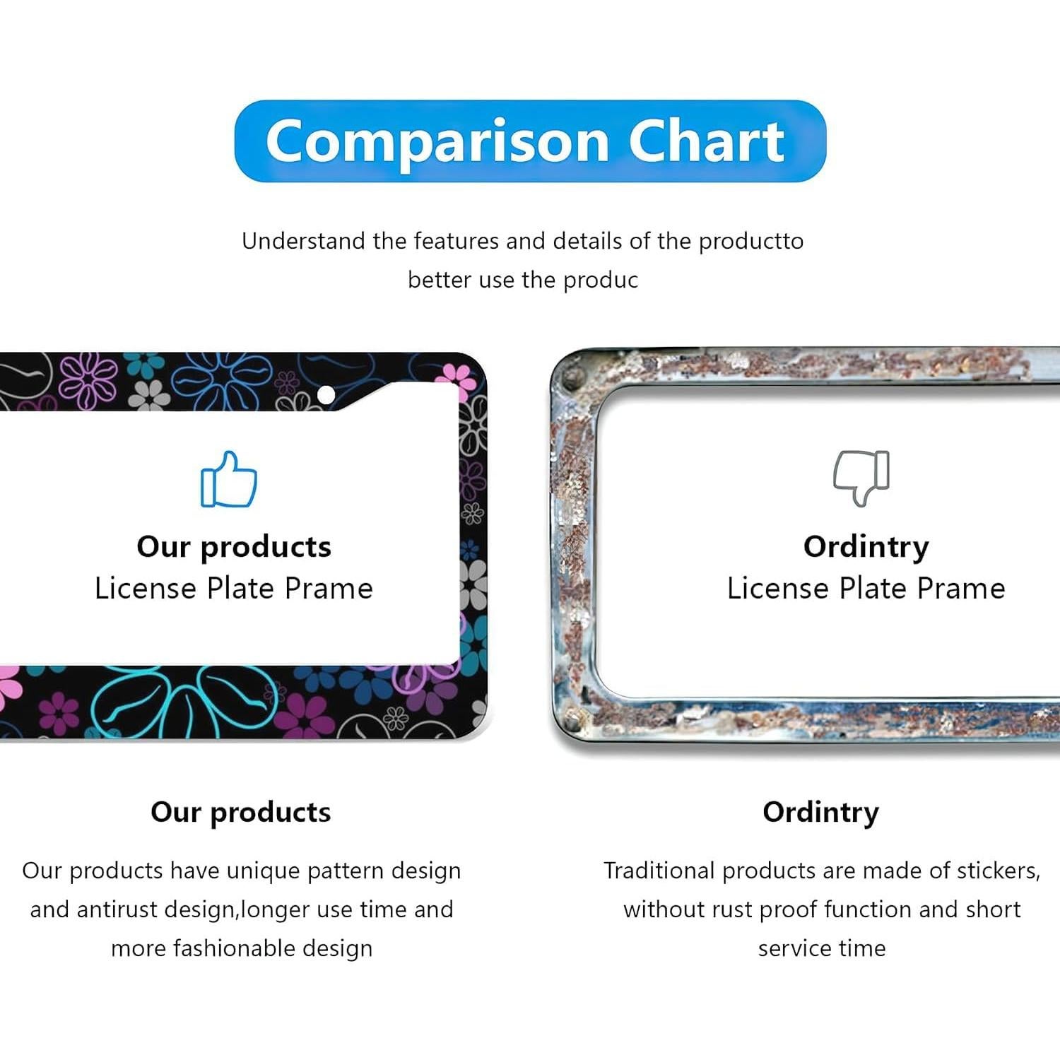 Flower License Plate Frames,Car Accessories License Plate Cover Holders Aluminum Metal 2 Pcs Set 2 Holes with Screw Caps for US Standard Vehicles for Women Men-6.3" X 12.2"