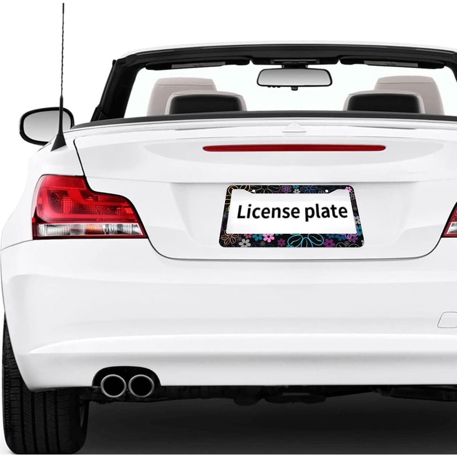 Flower License Plate Frames,Car Accessories License Plate Cover Holders Aluminum Metal 2 Pcs Set 2 Holes with Screw Caps for US Standard Vehicles for Women Men-6.3" X 12.2"