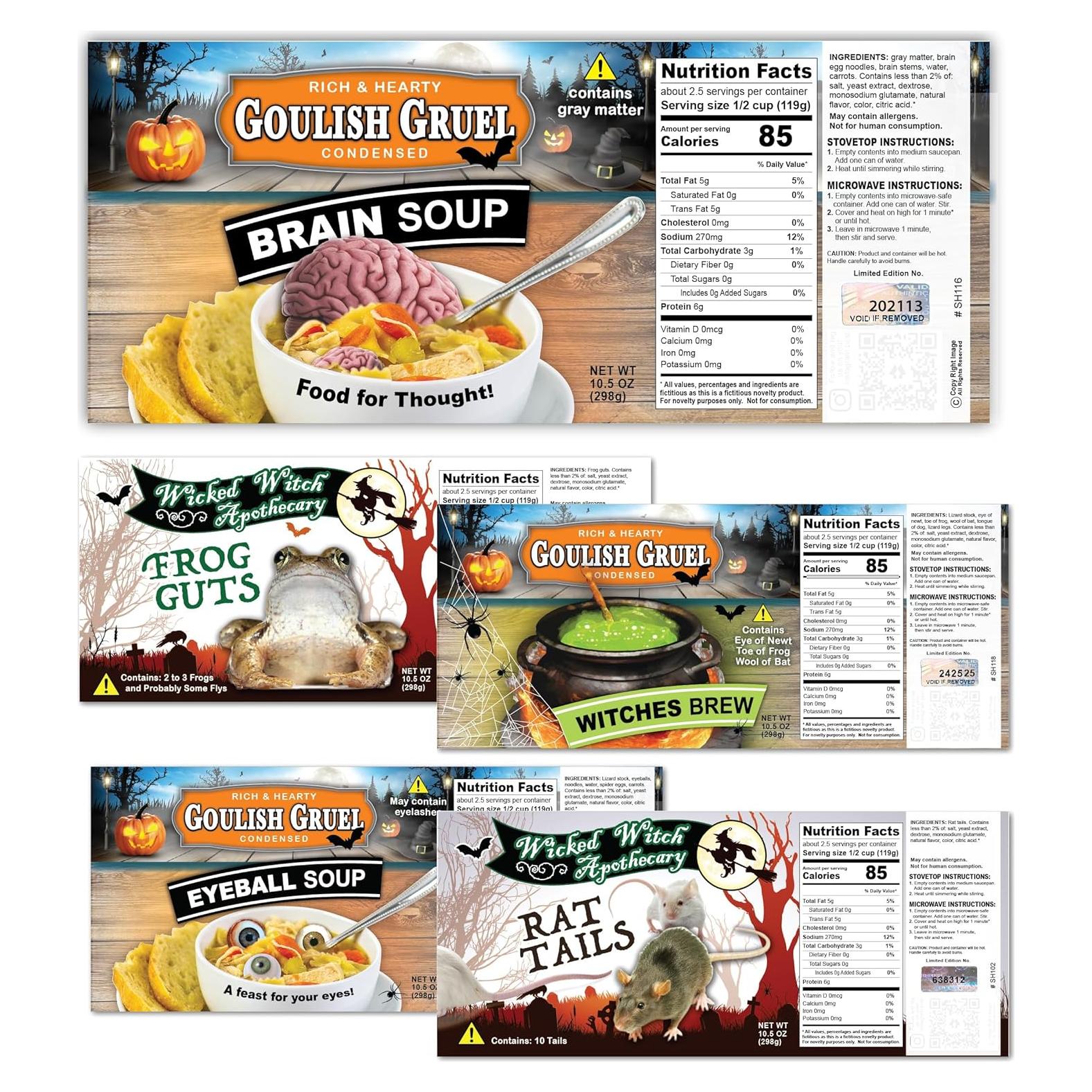Paquete de 5 Etiquetas de Lata de Sopa de Broma Halloween