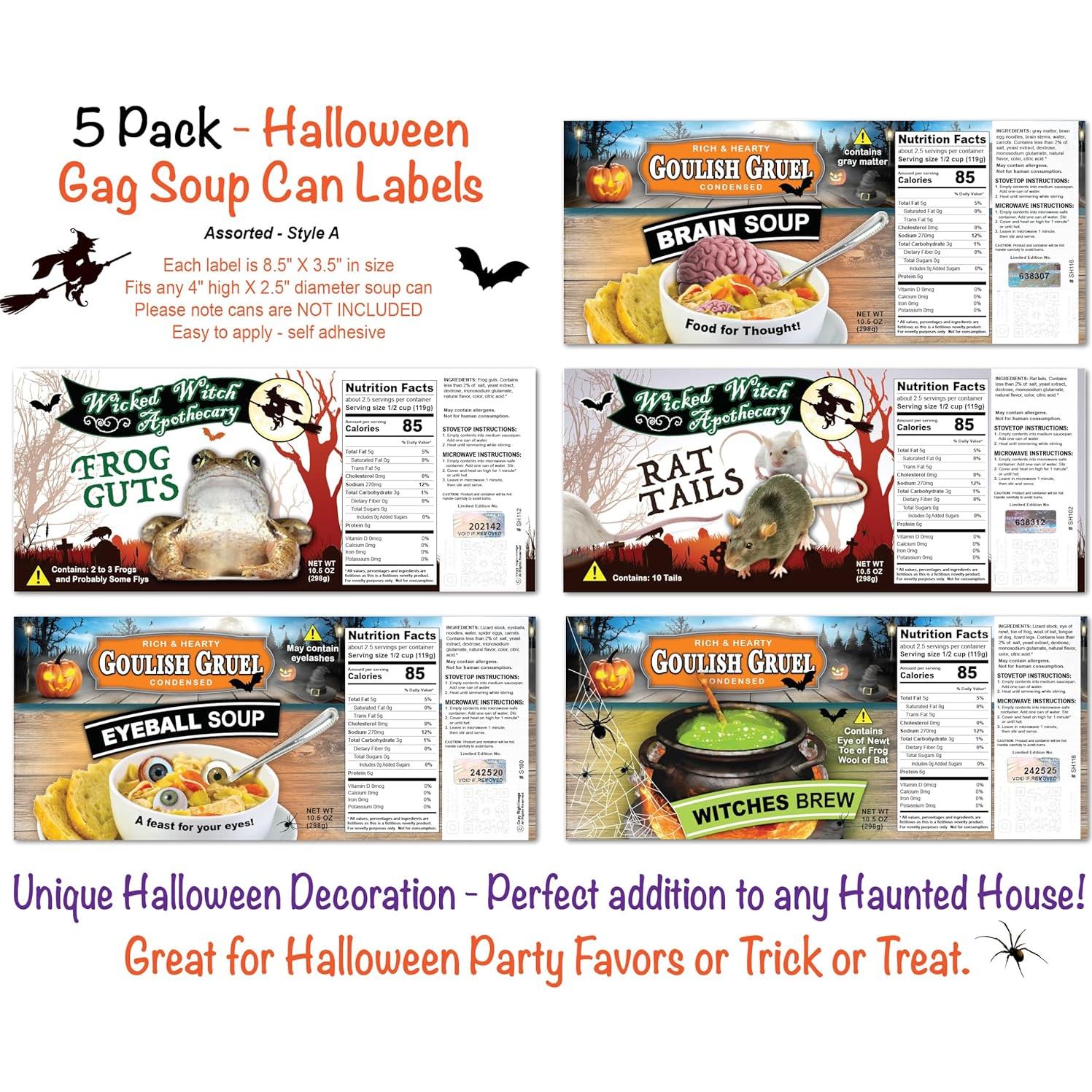 Paquete de 5 Etiquetas de Lata de Sopa de Broma Halloween