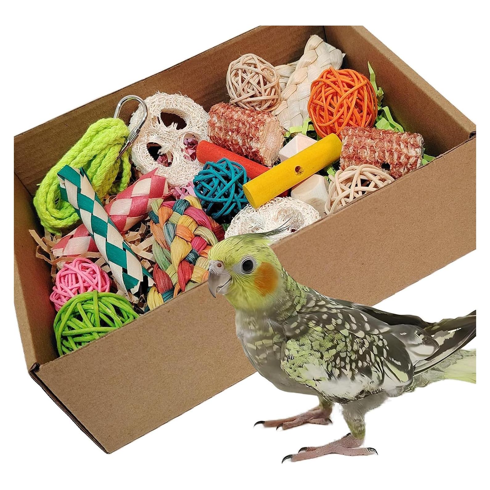 Caja de Juguetes Coloridos para Aves Kencunay - 22x16x5 cm