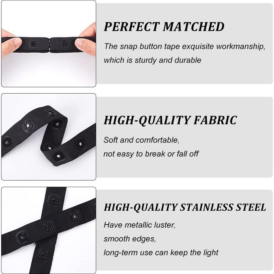 Cinta de Botones a Presión GORGECRAFT 10 Yardas 18mm Negra