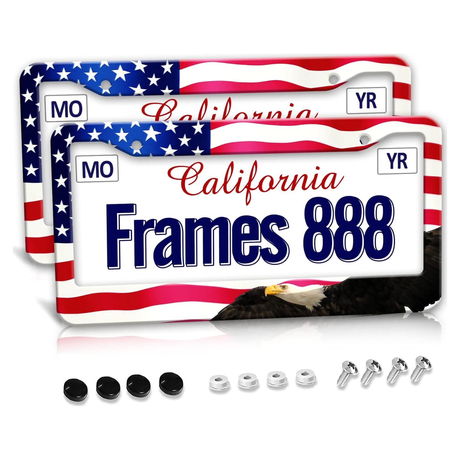 Marco de Placa de Licencia Aluminio PMZRAO Bandera Americana - 2 Piezas