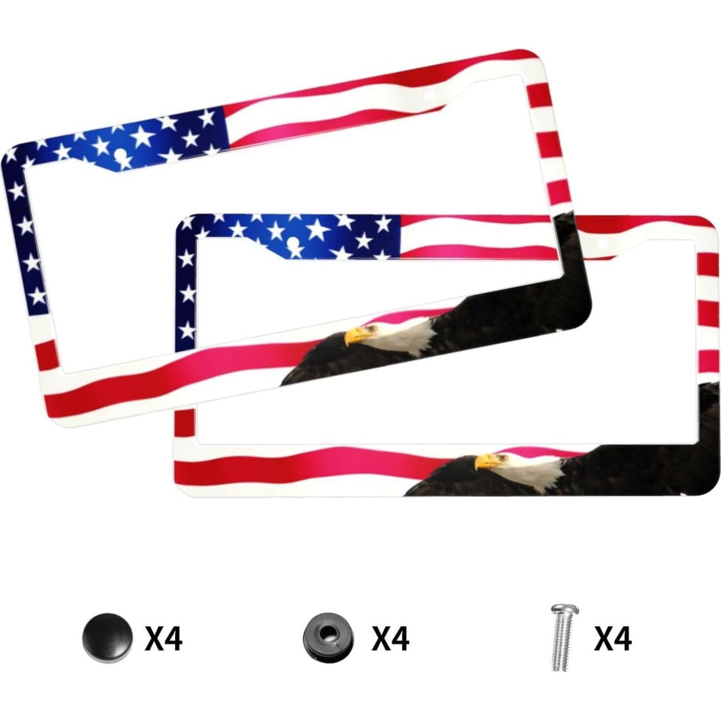 Marco de Placa de Licencia Aluminio PMZRAO Bandera Americana - 2 Piezas